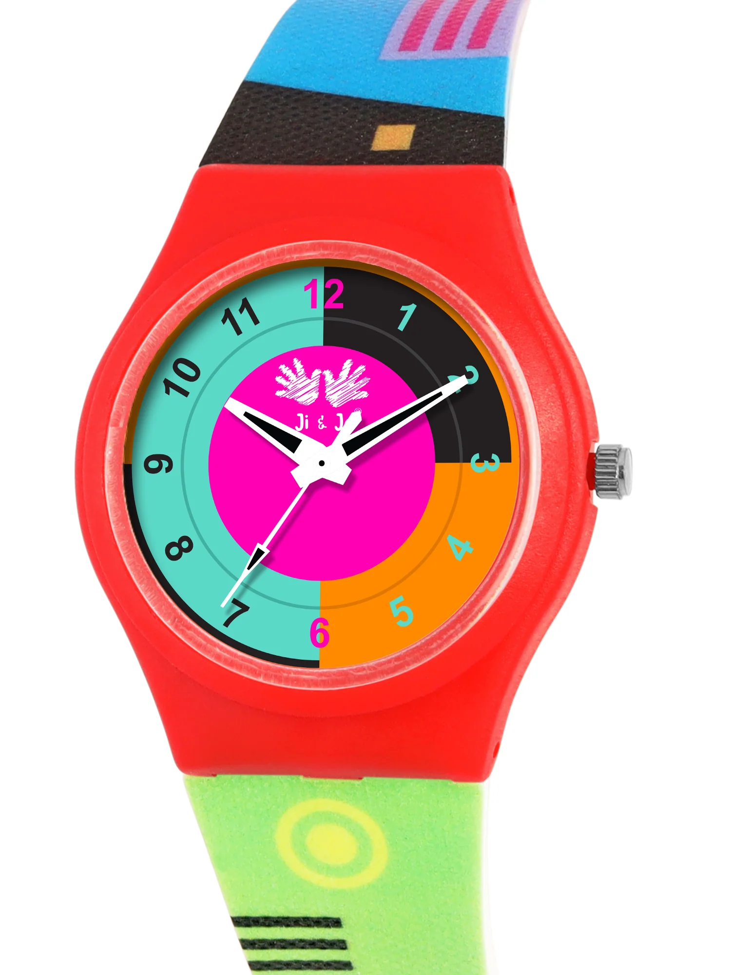 Kids’ Red Dial Analog Watch with Multicolor Silicone Strap - JJ210 - Image 3