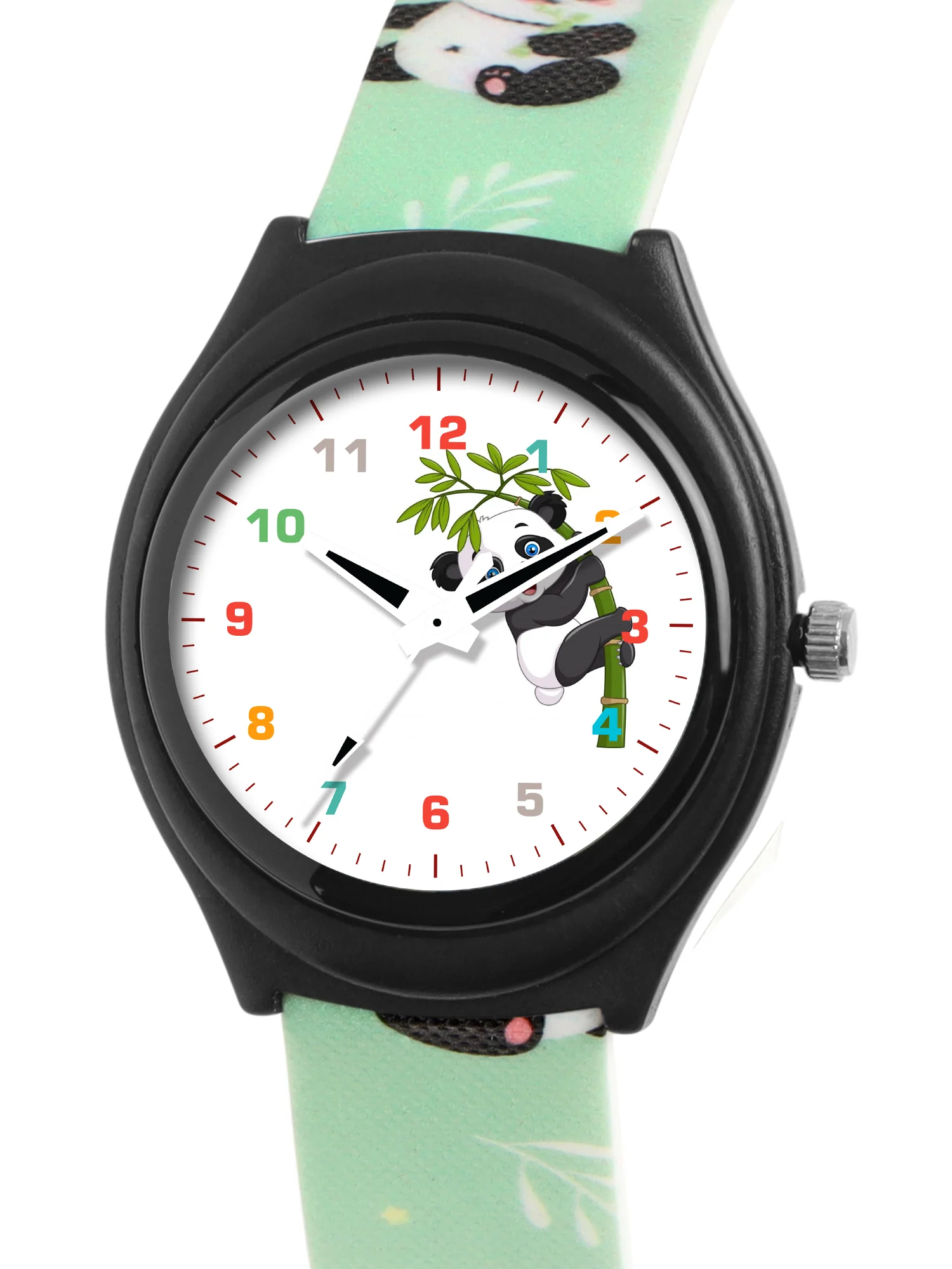 Kids’ White Dial Analog Watch with Black Case and Panda Print Silicone Strap - JJ224 - Image 3