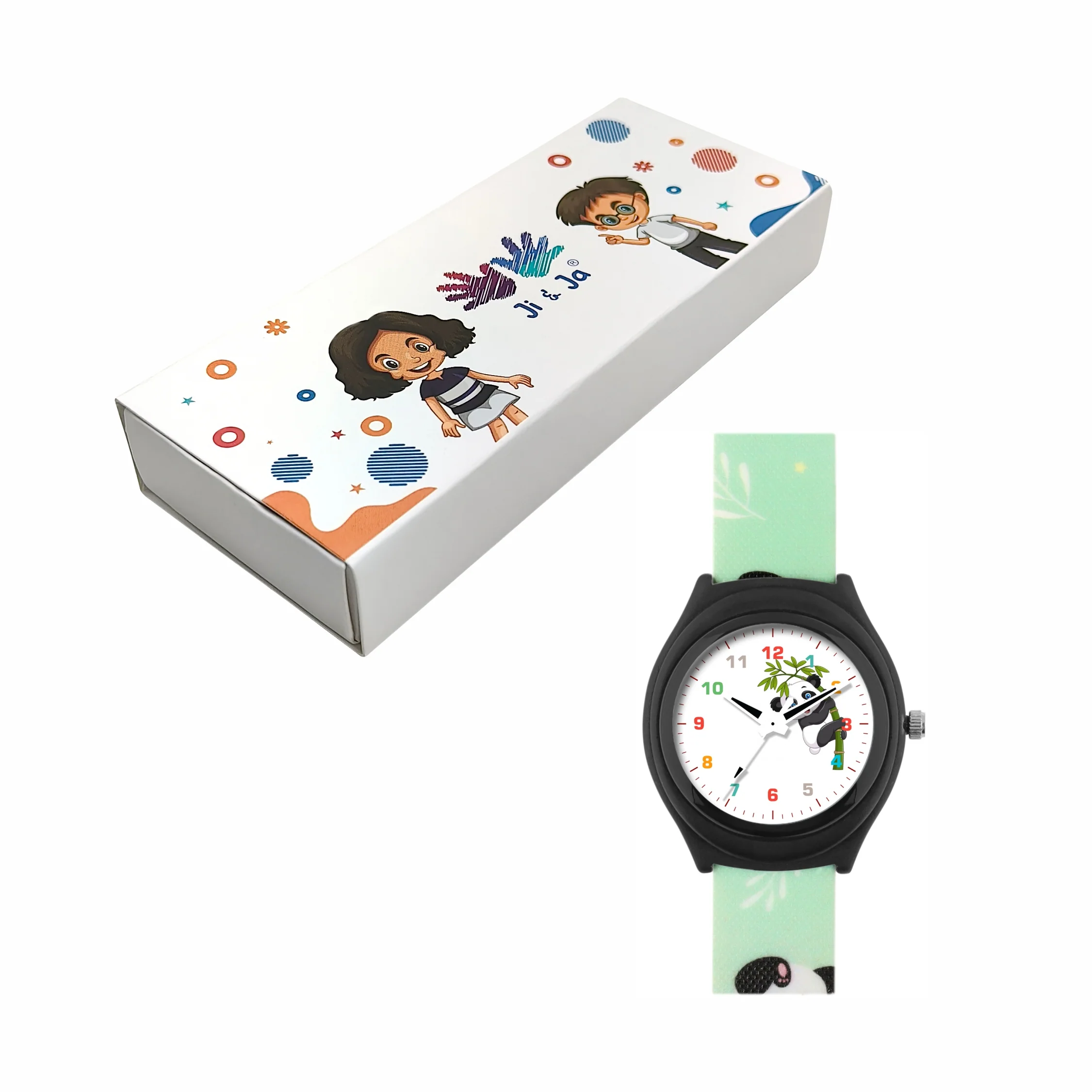 Kids’ White Dial Analog Watch with Black Case and Panda Print Silicone Strap - JJ224 - Image 6