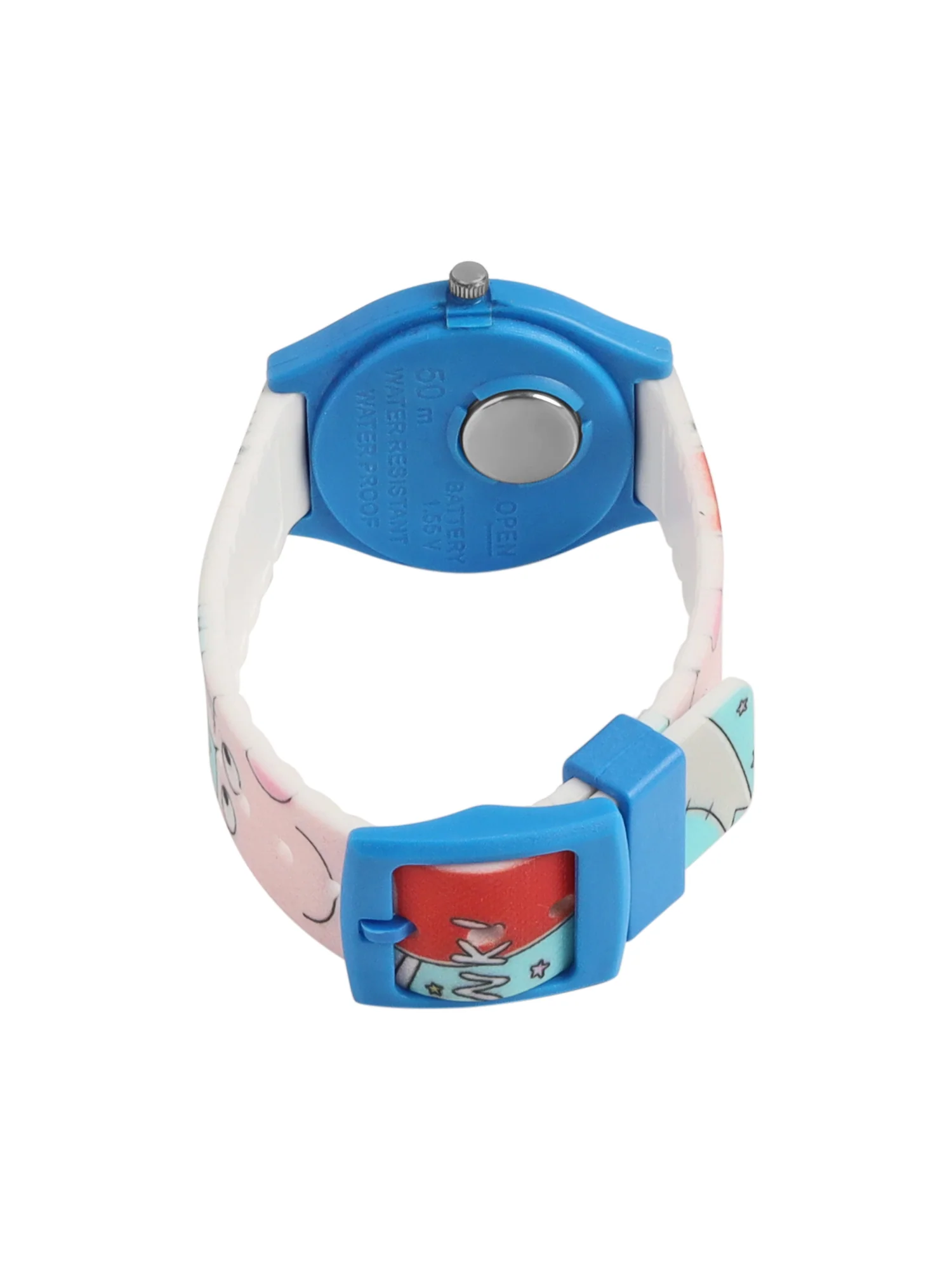 Kids’ White Dial Analog Watch with Cartoon Silicone Strap & Blue Case - JJ219 - Image 5
