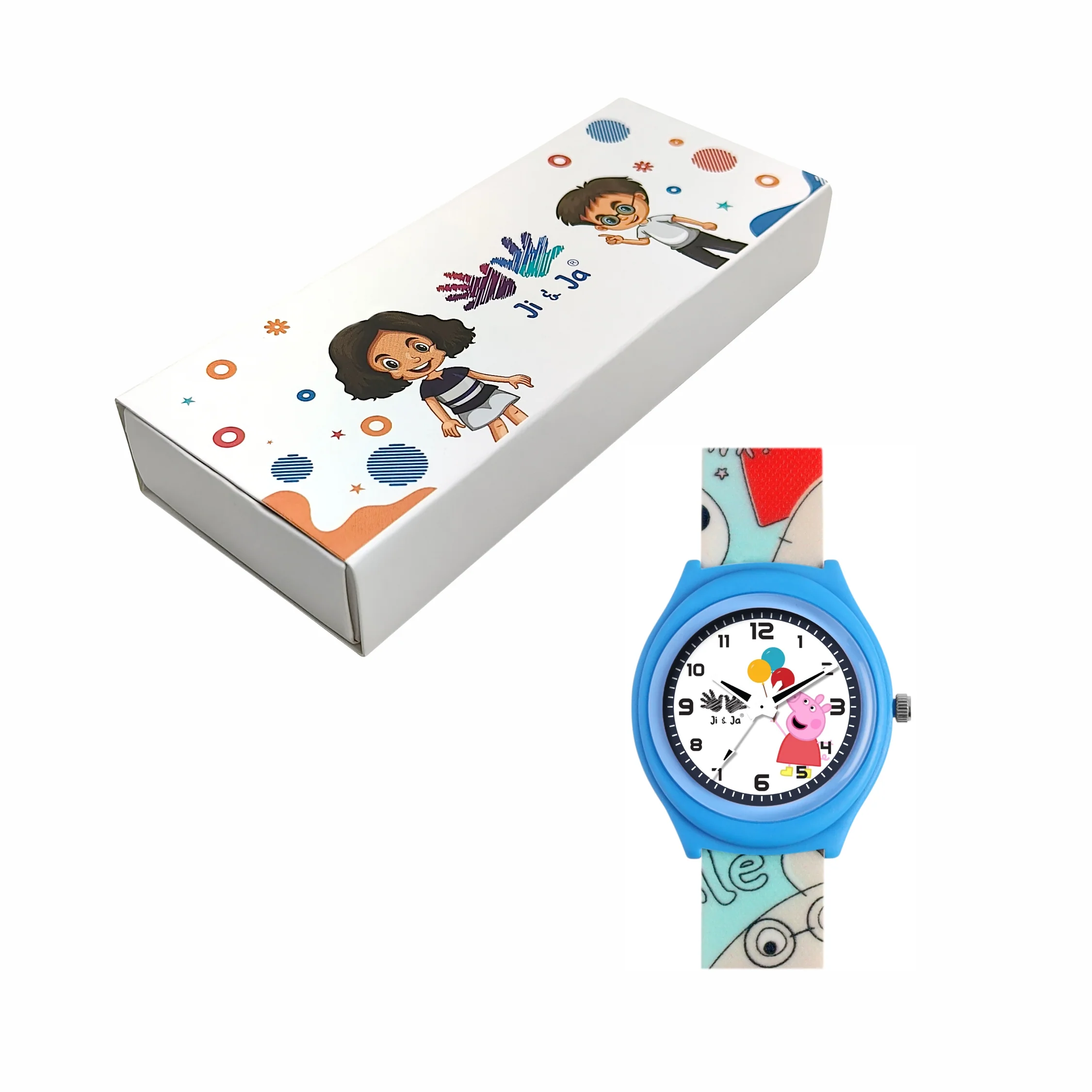 Kids’ White Dial Analog Watch with Cartoon Silicone Strap & Blue Case - JJ219 - Image 6