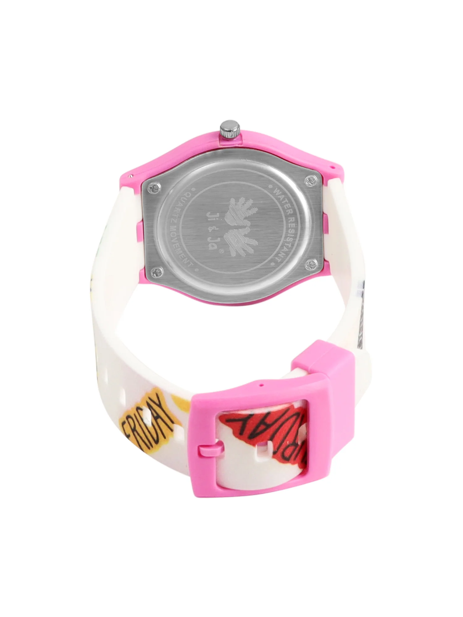 Kids’ White Dial Analog Watch with Days of the Week Silicone Strap & Pink Case - JJ221 - Image 5