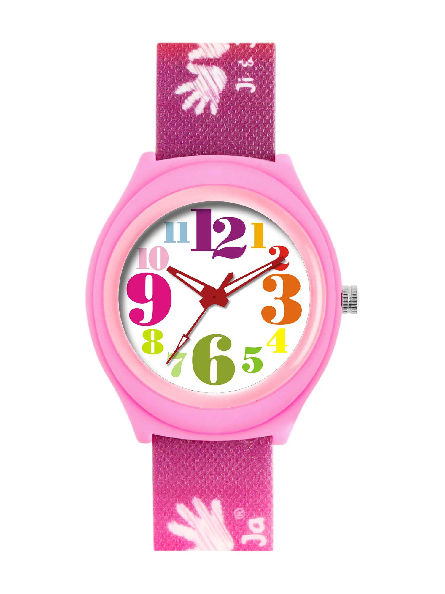 Kids’ White Dial Analog Watch with Pink Case and Multicolor Strap - JJ225 - Image 2
