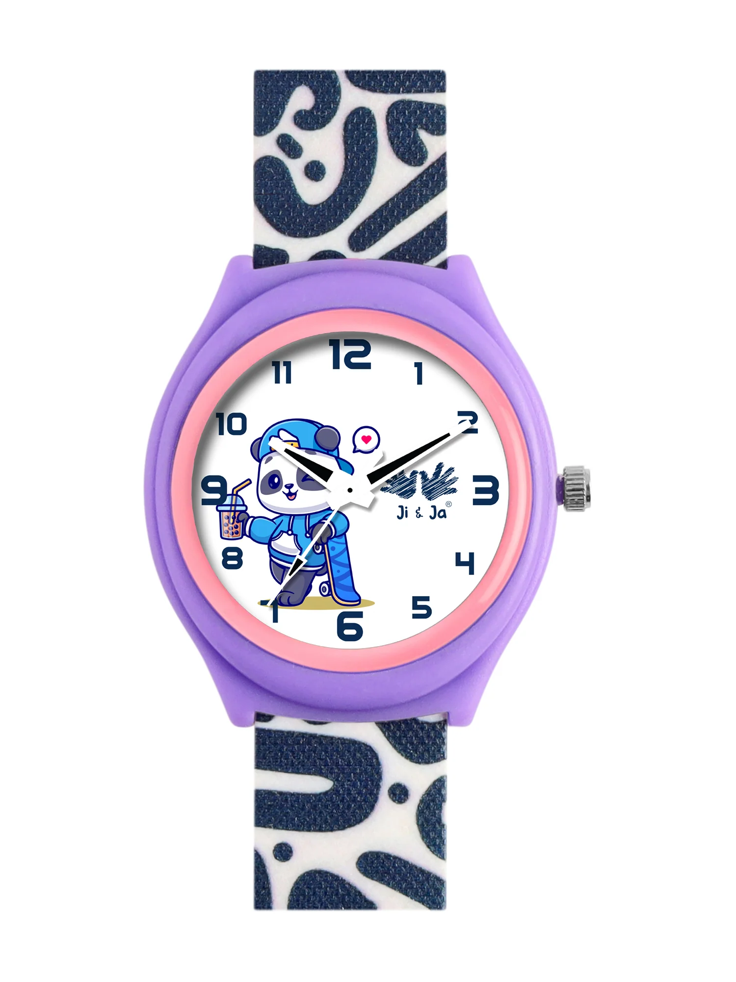 Kids’ White Dial Analog Watch with Purple Case & Panda Print Silicone Strap - JJ237 - Image 2