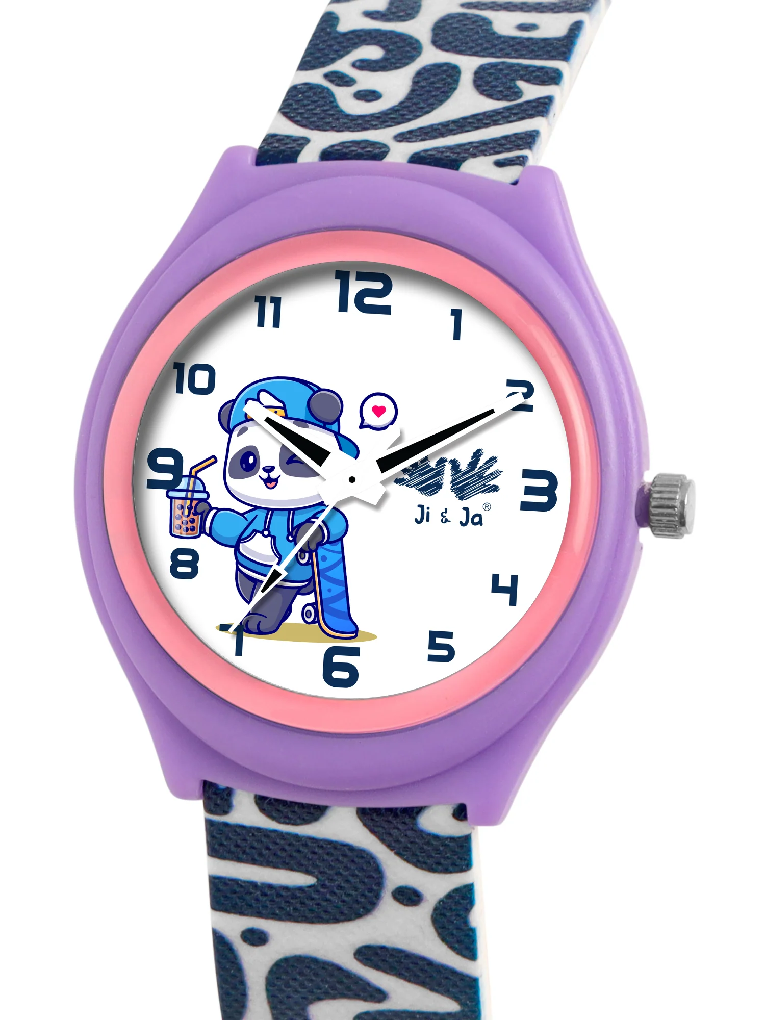 Kids’ White Dial Analog Watch with Purple Case & Panda Print Silicone Strap - JJ237 - Image 3