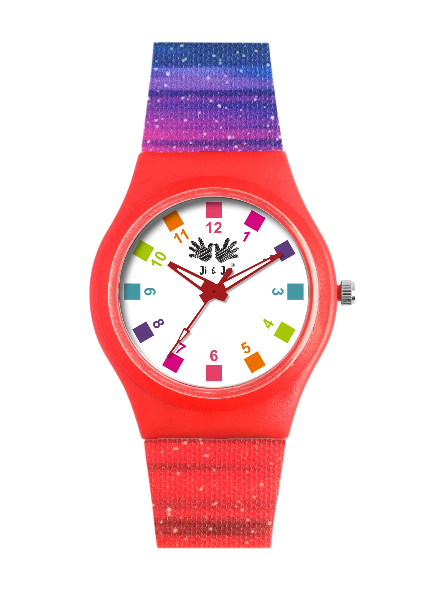 Kids’ White Dial Analog Watch with Rainbow Silicone Strap - JJ204 - Image 2