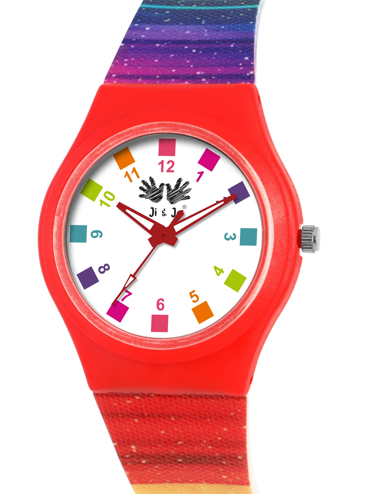 Kids’ White Dial Analog Watch with Rainbow Silicone Strap - JJ204 - Image 3