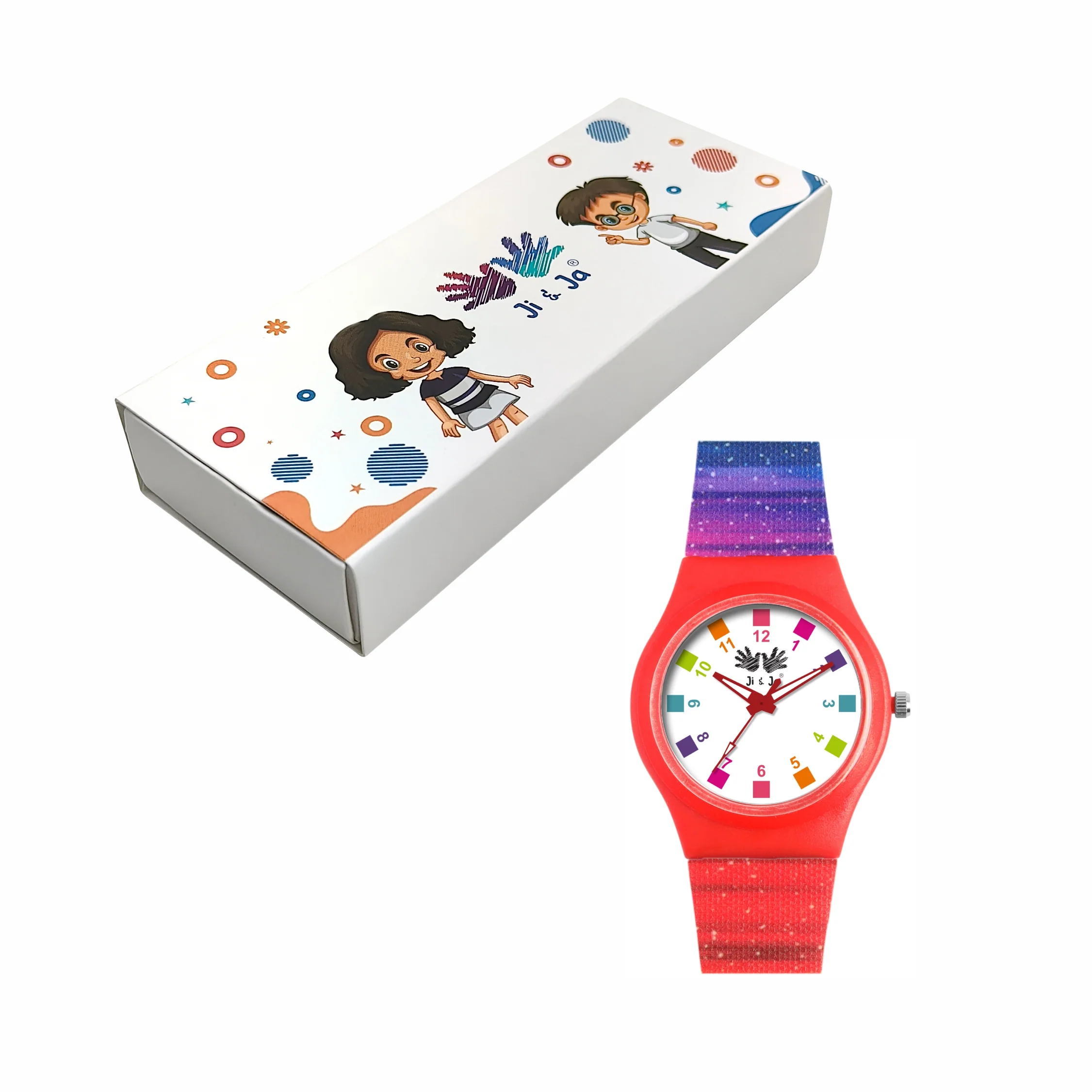 Kids’ White Dial Analog Watch with Rainbow Silicone Strap - JJ204 - Image 6
