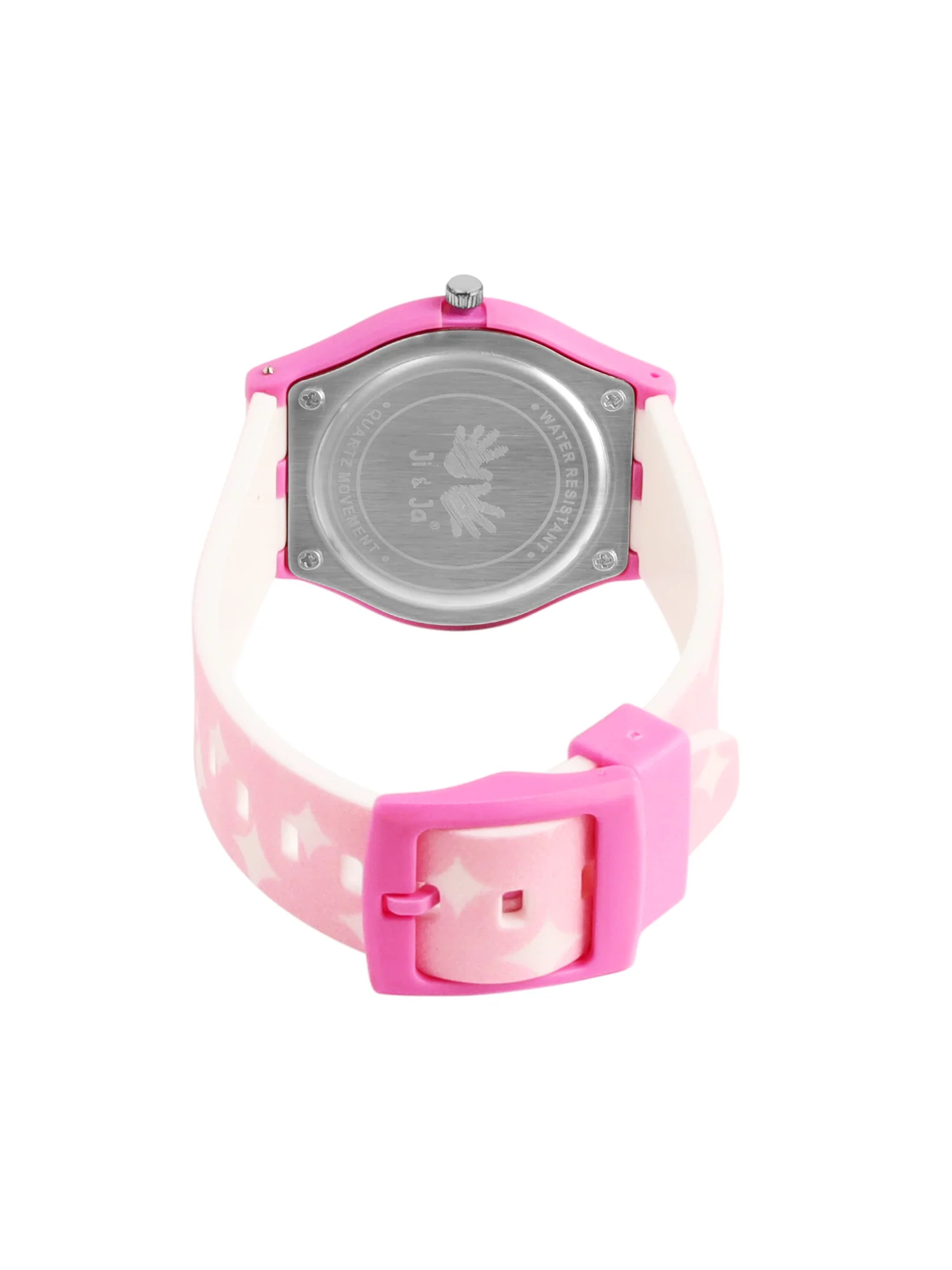Kids’ White & Pink Striped Dial Analog Watch with Pink Case & Patterned Strap - JJ240 - Image 5