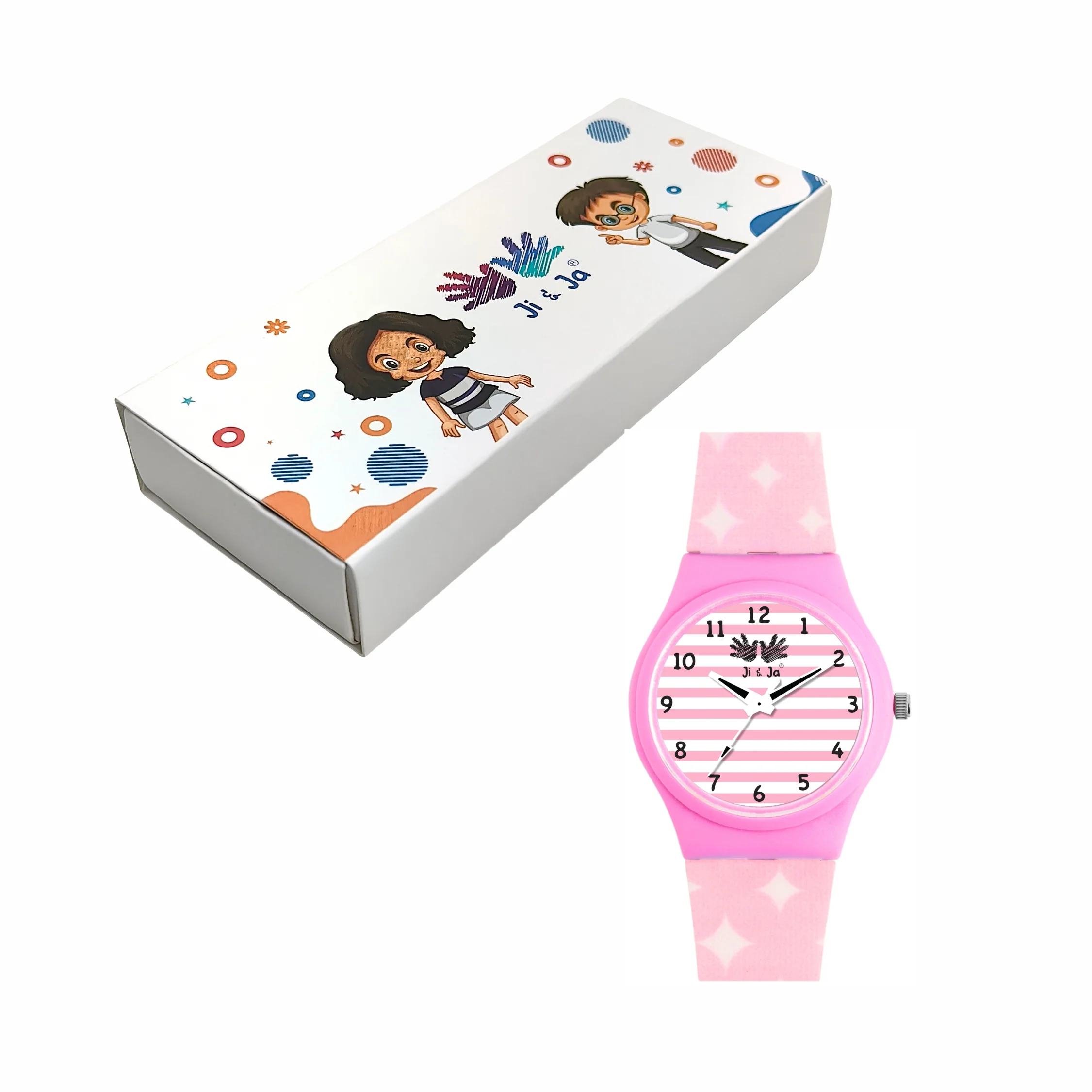 Kids’ White & Pink Striped Dial Analog Watch with Pink Case & Patterned Strap - JJ240 - Image 6