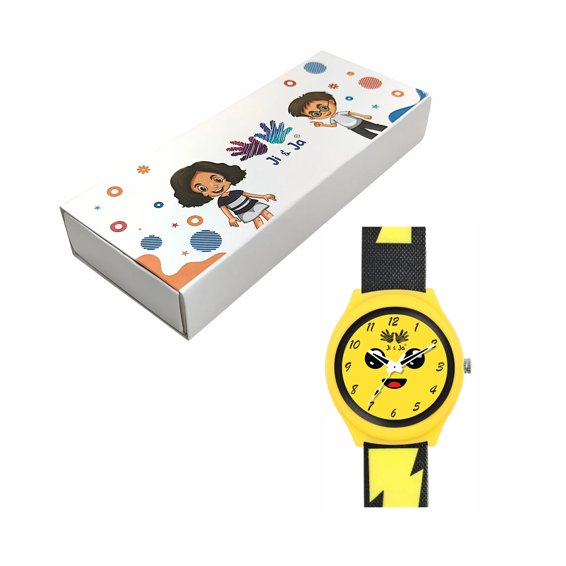 Kids’ Yellow Emoji Dial Analog Watch with Lightning Bolt Strap - JJ243 - Image 6