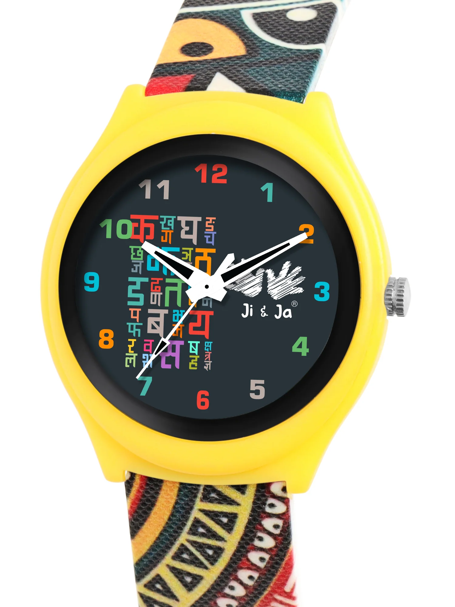 Kids’ Yellow Hindi Alphabet Theme Analog Watch with Colorful Silicone Strap - JJ214 - Image 3