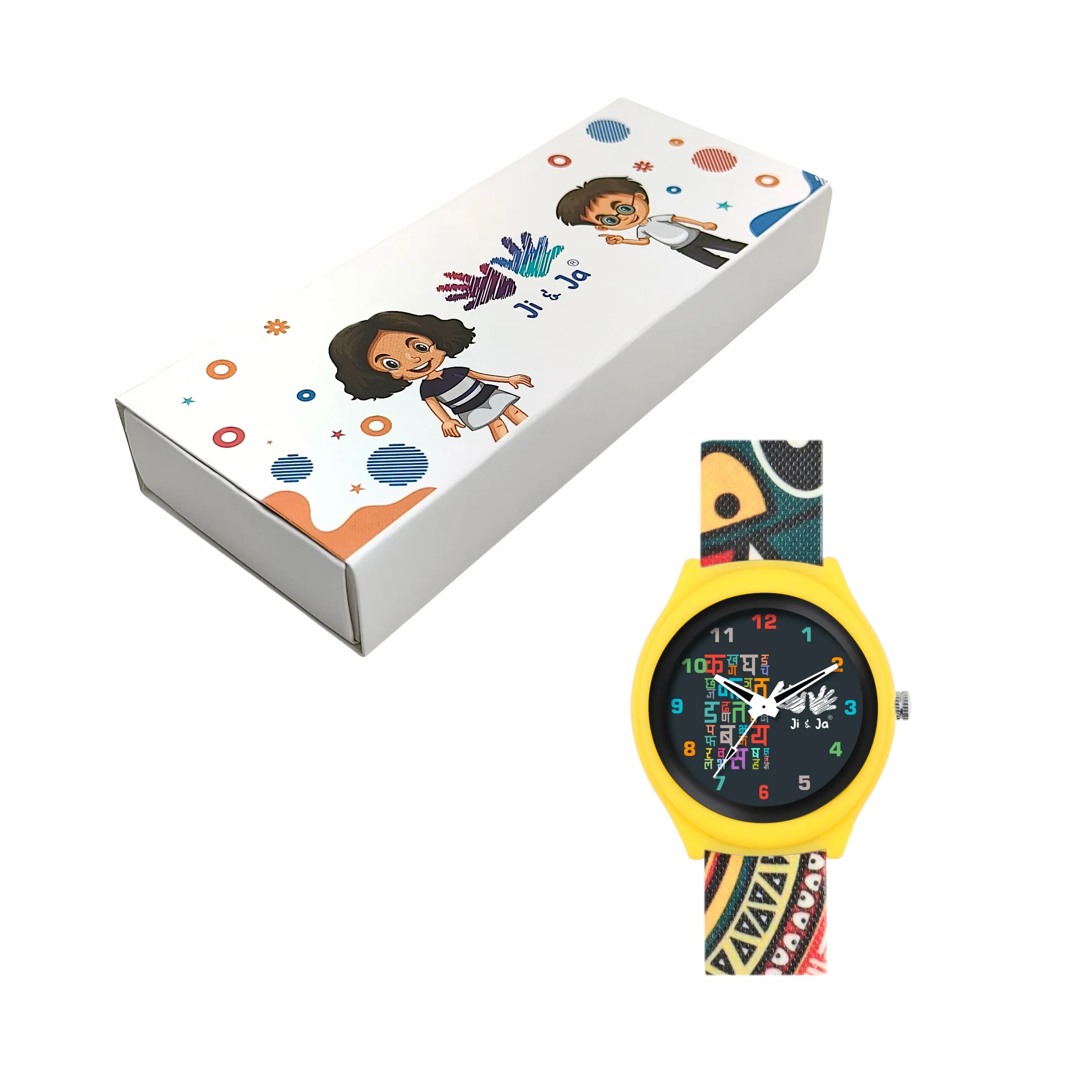 Kids’ Yellow Hindi Alphabet Theme Analog Watch with Colorful Silicone Strap - JJ214 - Image 6