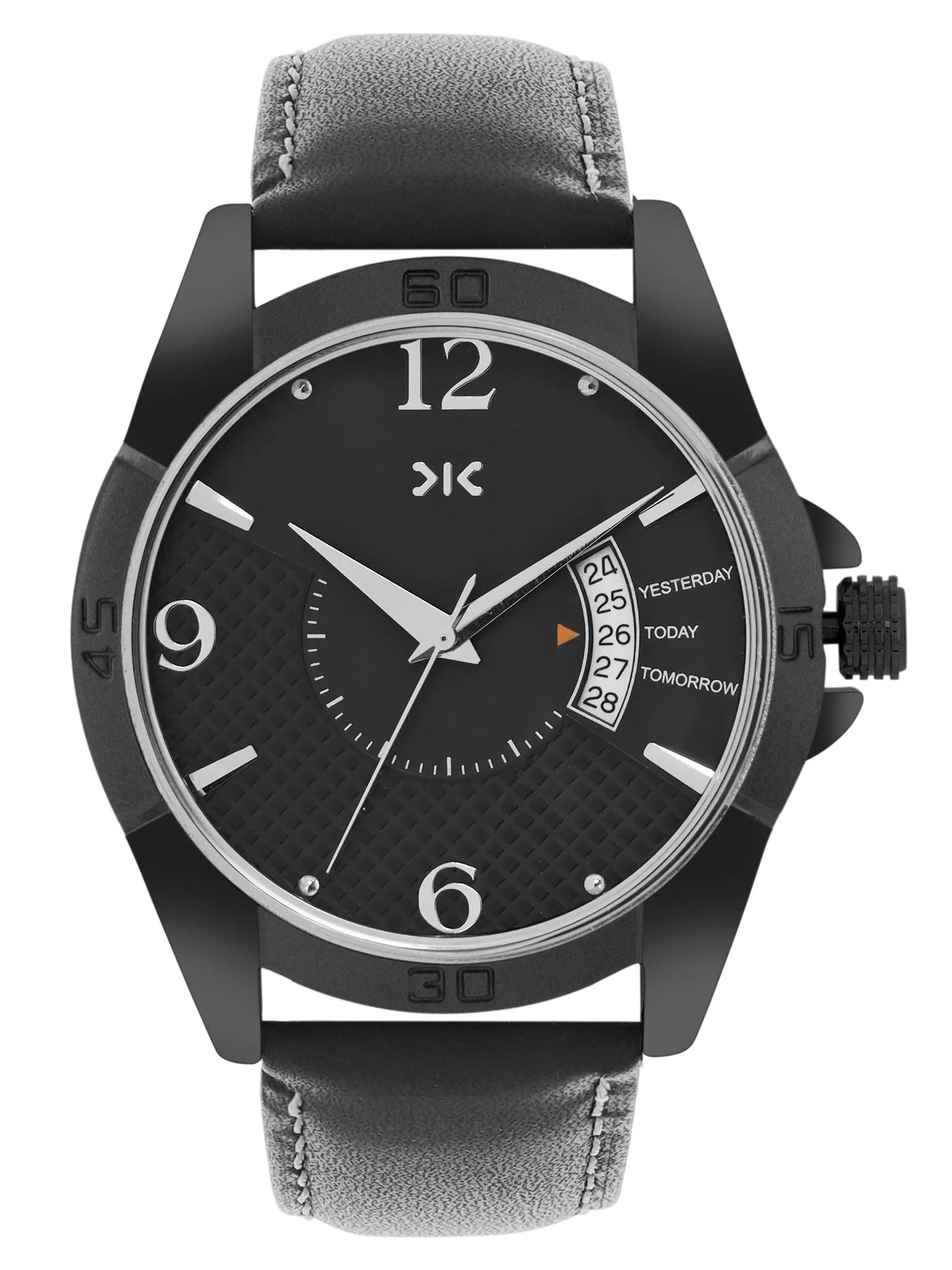 Men's Black Leather Strap Date Watch KLMO104A