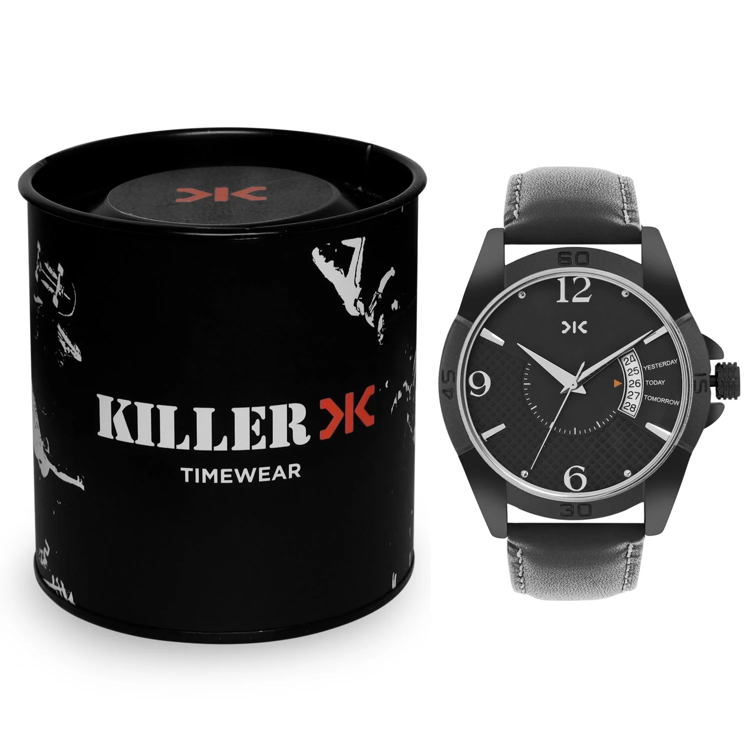 Men's Black Leather Strap Date Watch KLMO104A - Image 2