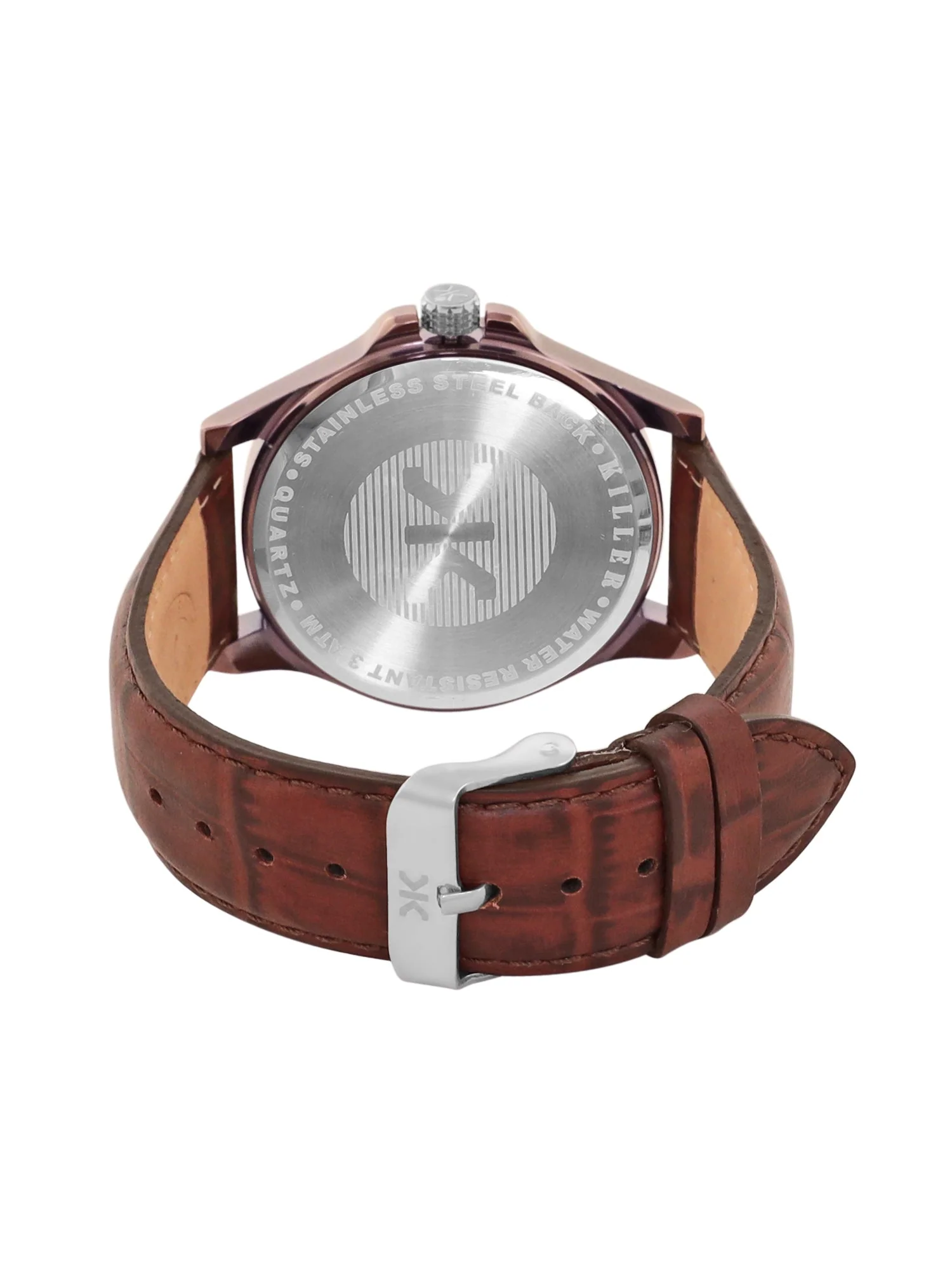 Men's Brown Croco Leather Strap Day-Date Watch KLM101A - Image 3