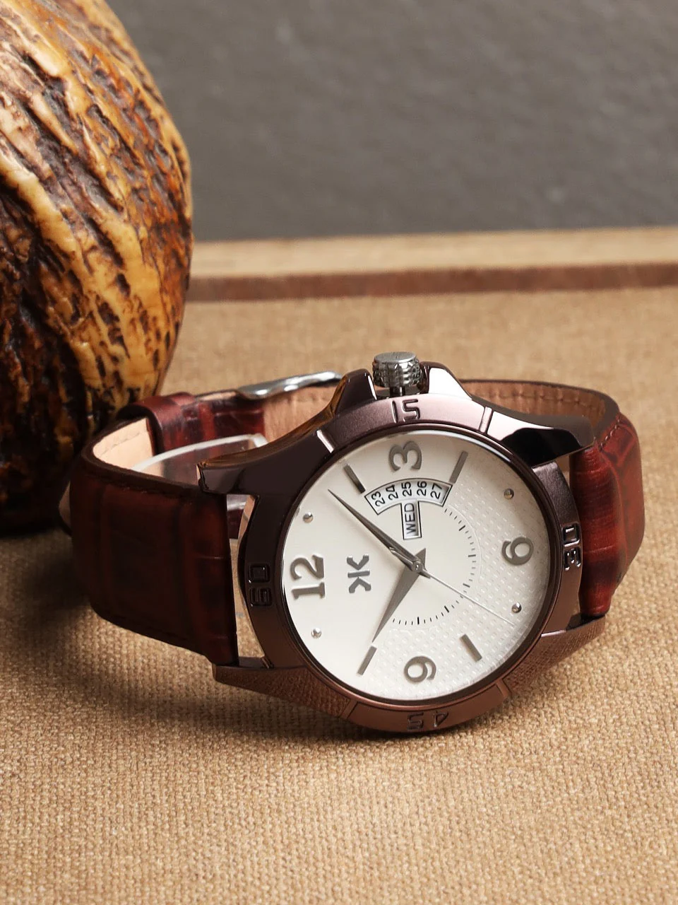 Men's Brown Croco Leather Strap Day-Date Watch KLM101A - Image 6