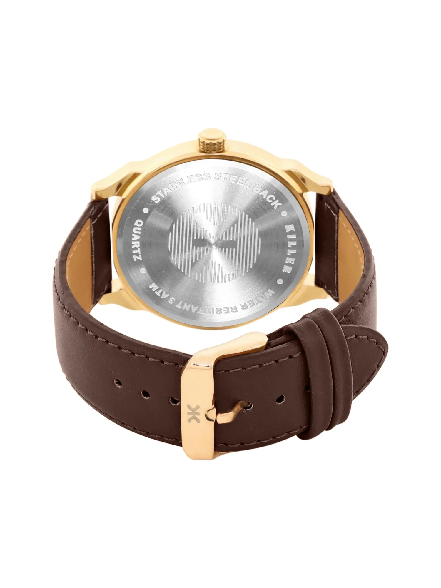 Men's Gold Brown Leather Strap Date Watch KLMO80I - Image 3