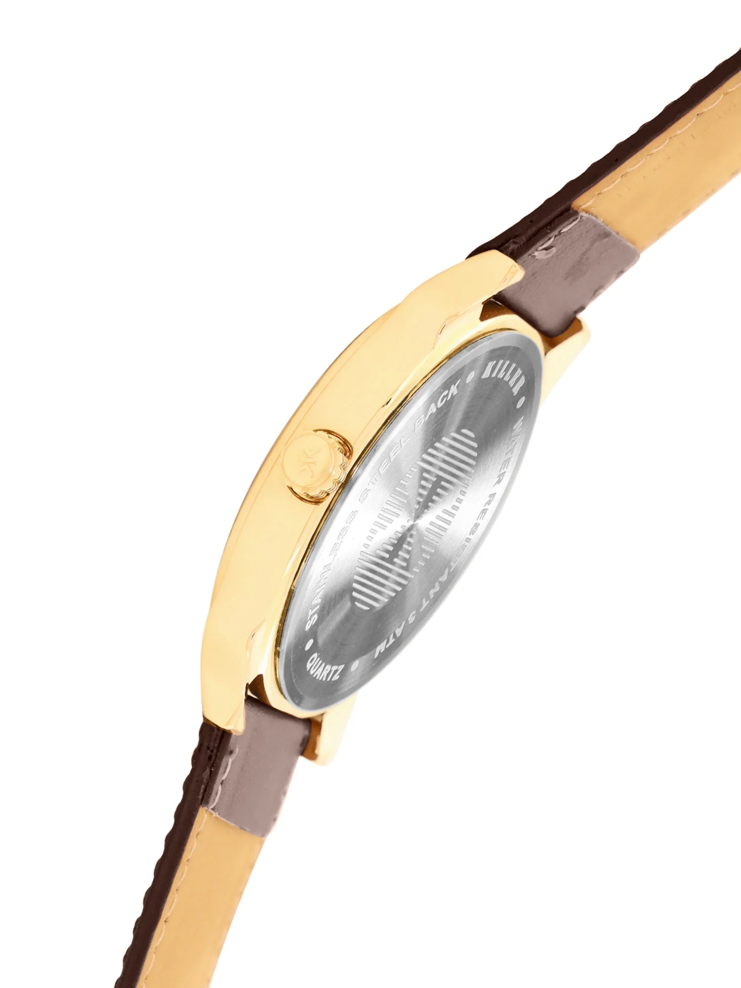 Men's Gold Brown Leather Strap Date Watch KLMO80I - Image 4