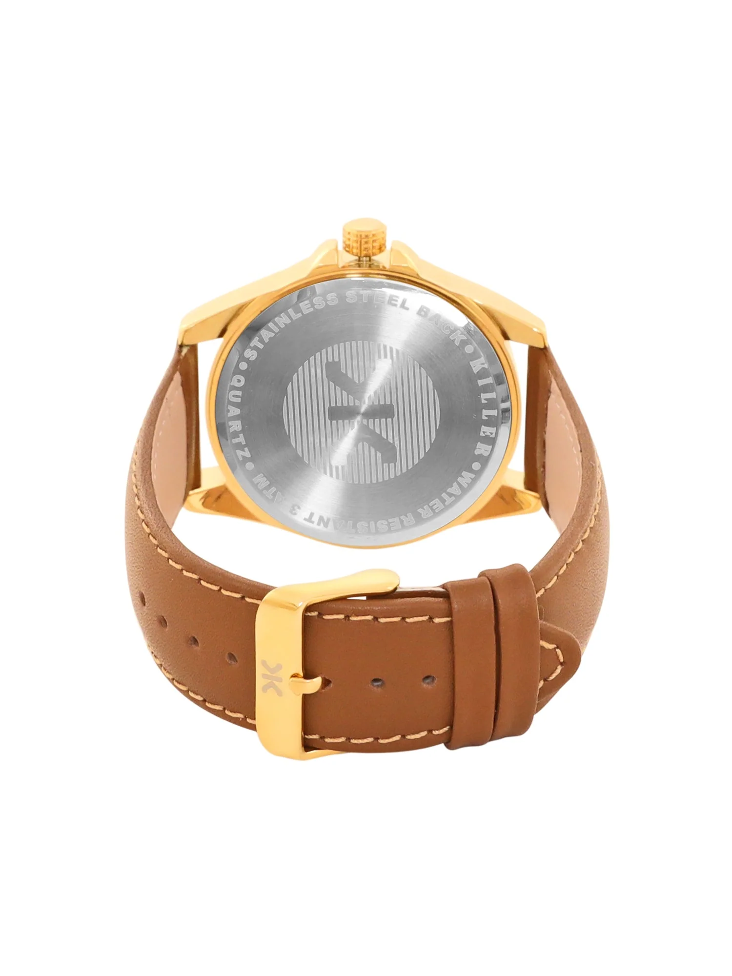 Men's Gold Case, Brown Leather Strap Date Watch KLMO104D - Image 3