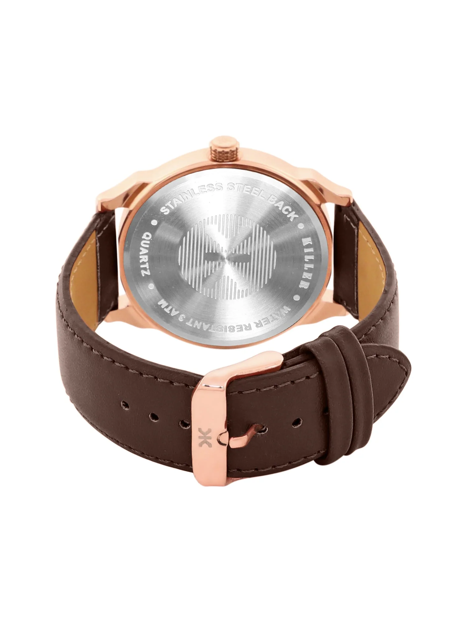 Men's Rose Gold Brown Leather Strap Date Watch KLMO80F - Image 5