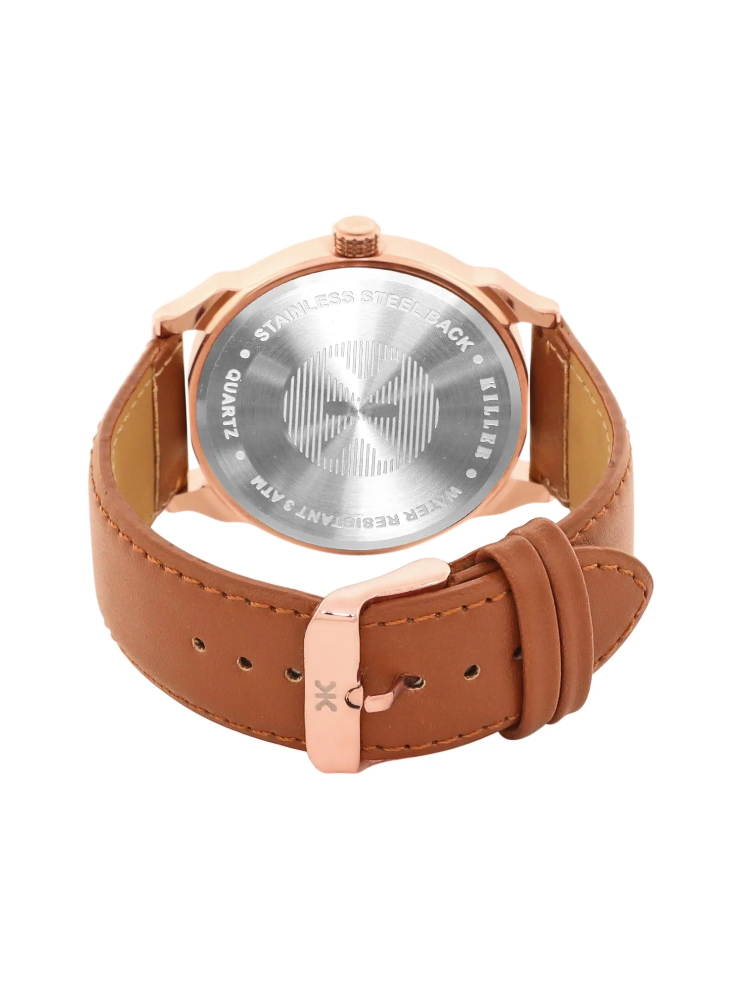 Men's Rose Gold Brown Leather Strap Date Watch KLMO80H - Image 3