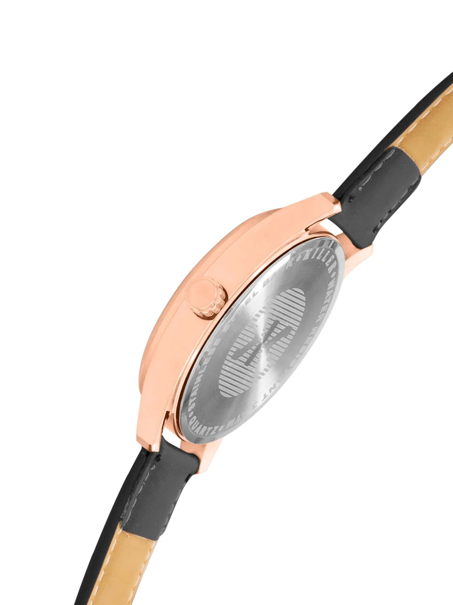 Men's Rose Gold Case, Black Skeleton Dial, Black Leather Strap, Date Watch KLMO103B - Image 4