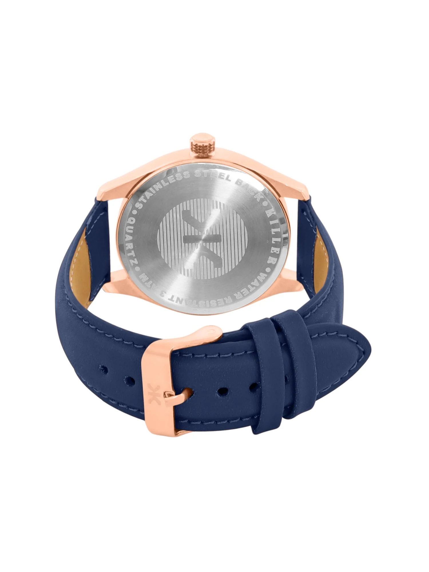 Men's Rose Gold Case, Blue Skeleton Dial, Blue Leather Strap, Date Watch KLMO103A - Image 3