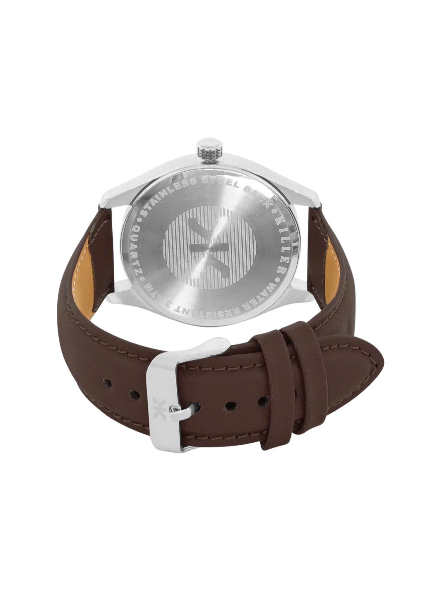 Men's Rose Gold Case, White Skeleton Dial, Brown Leather Strap, Date Watch KLMO103C - Image 3