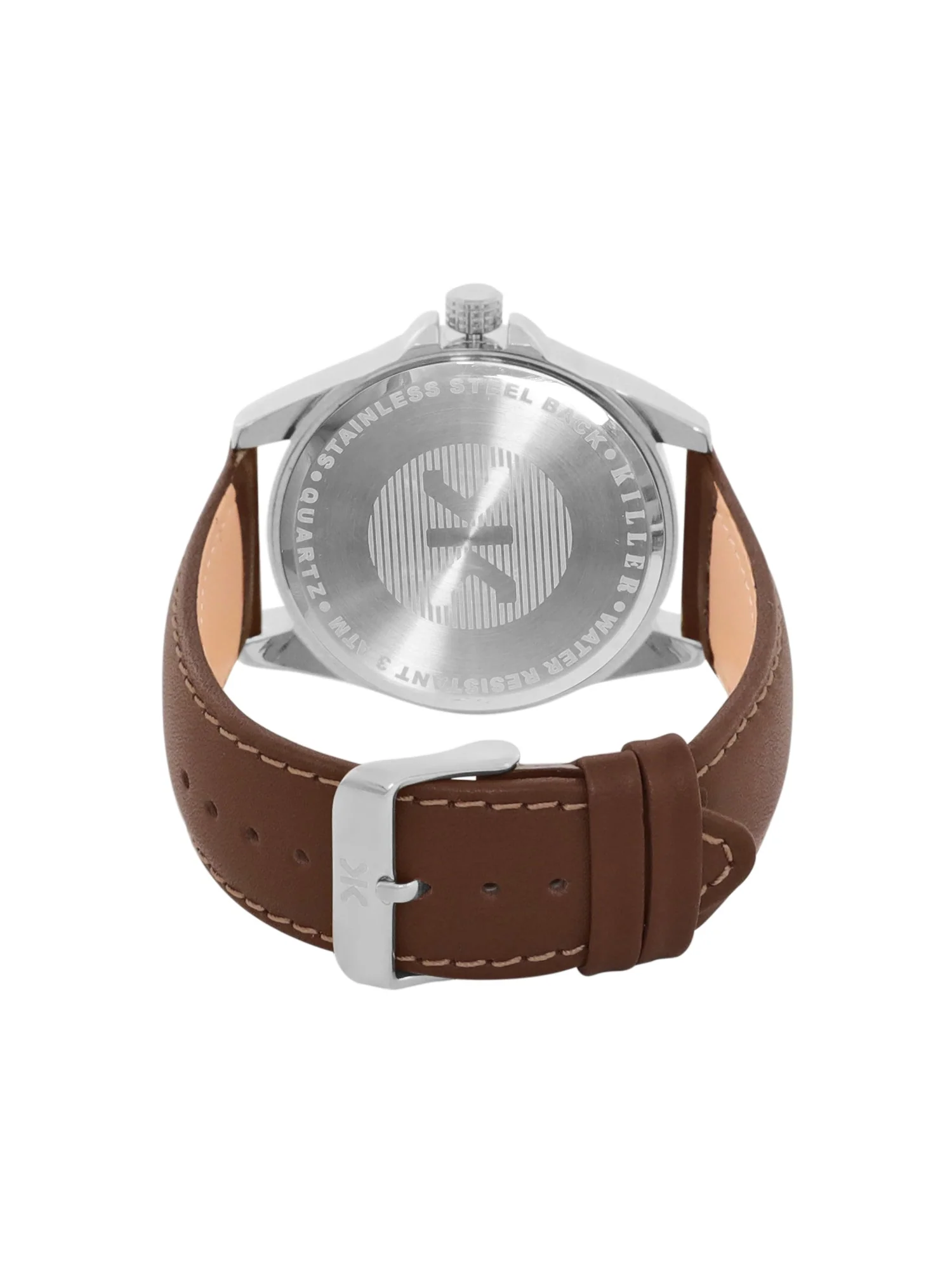 Men's Silver Case, Brown Leather Strap Date Watch KLMO104B - Image 3