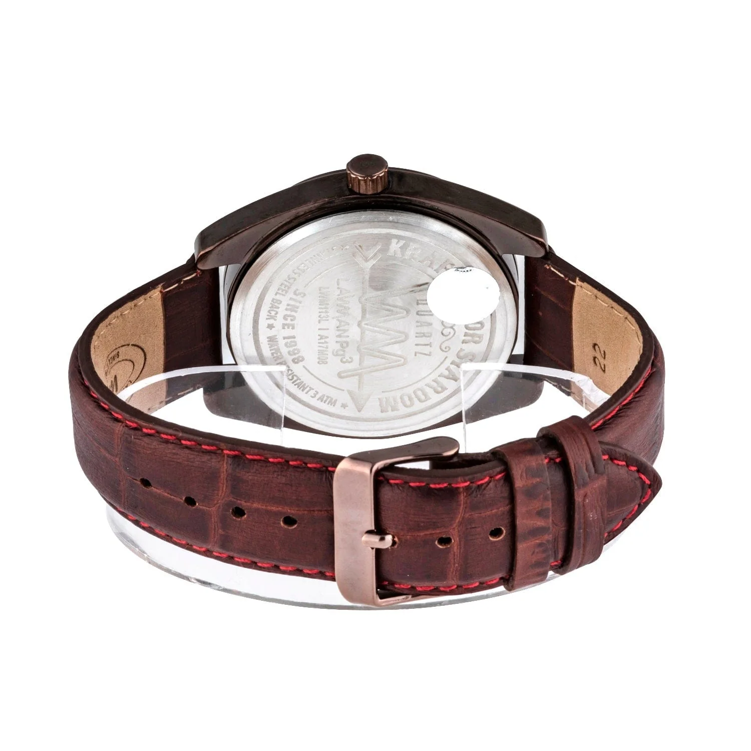 Men Brown Case, White Dial with Date Display, Brown Croco Leather Strap LWM113L - Image 3