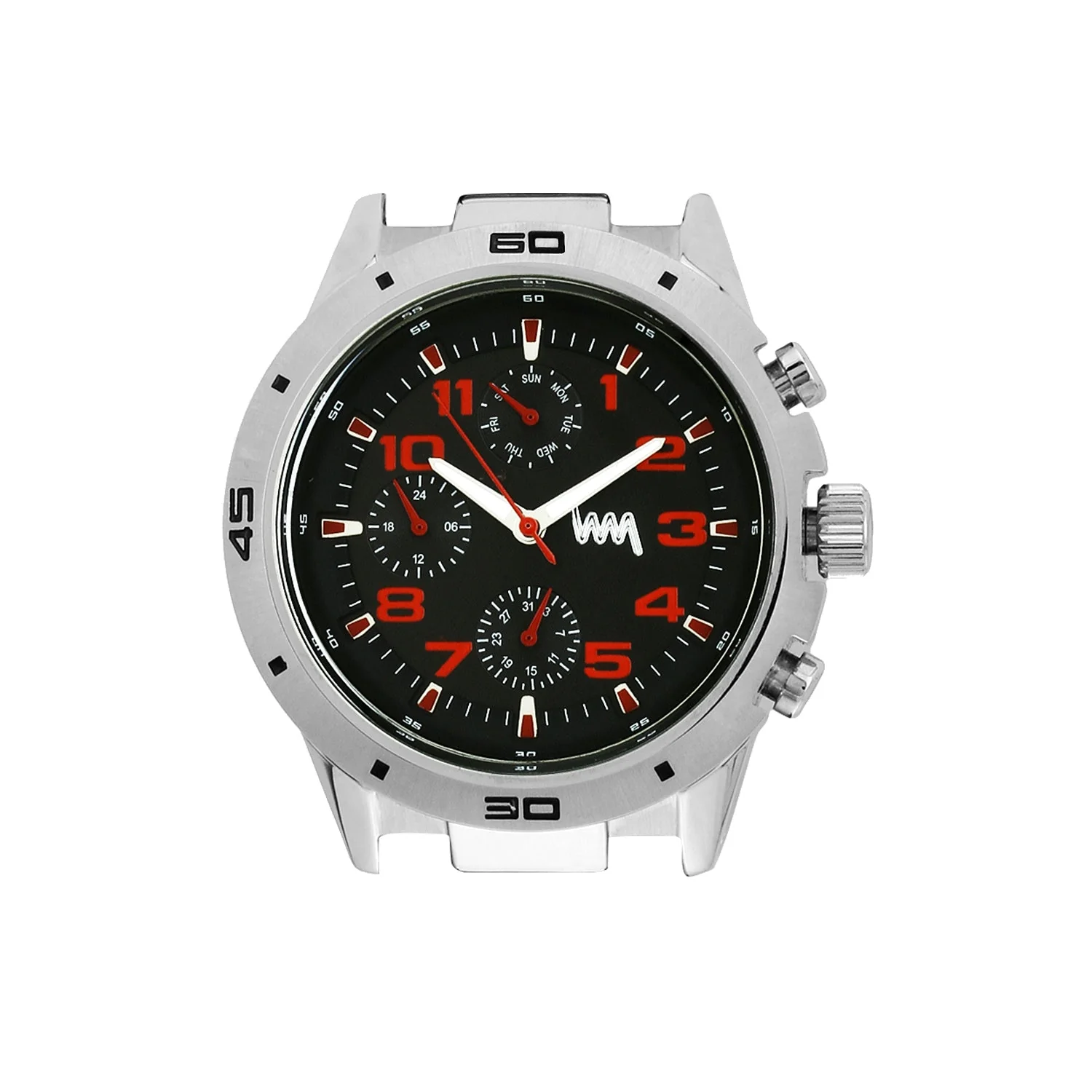 Men Multifunctional Silver Case, Black & Red Dial with Silver Stainless Steel Bracelet Watch LWM010002M - Image 4