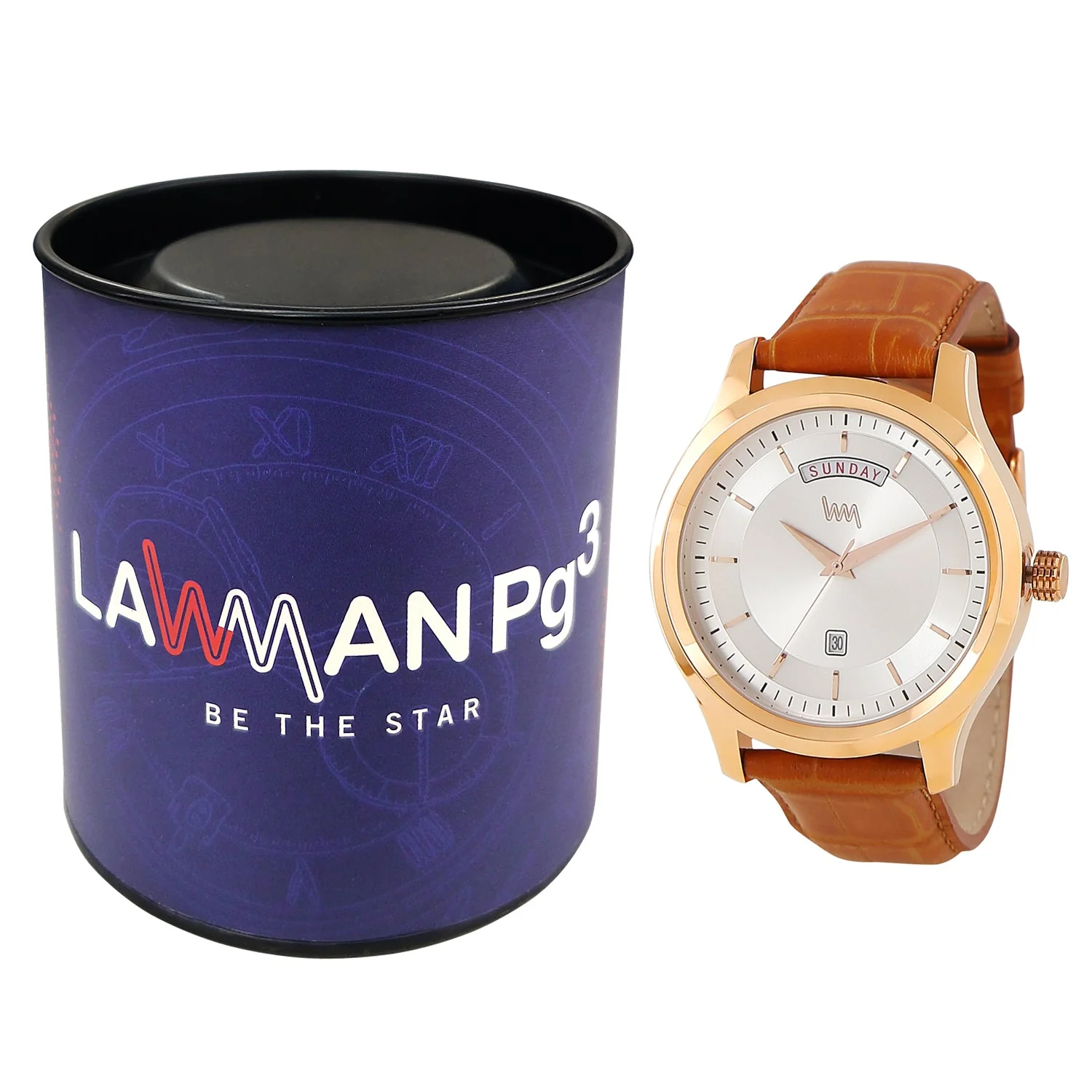Men Rose Gold Case Silver Skeleton Dial Brown Croco Leather Strap Day-Date Watch LWM111D - Image 5