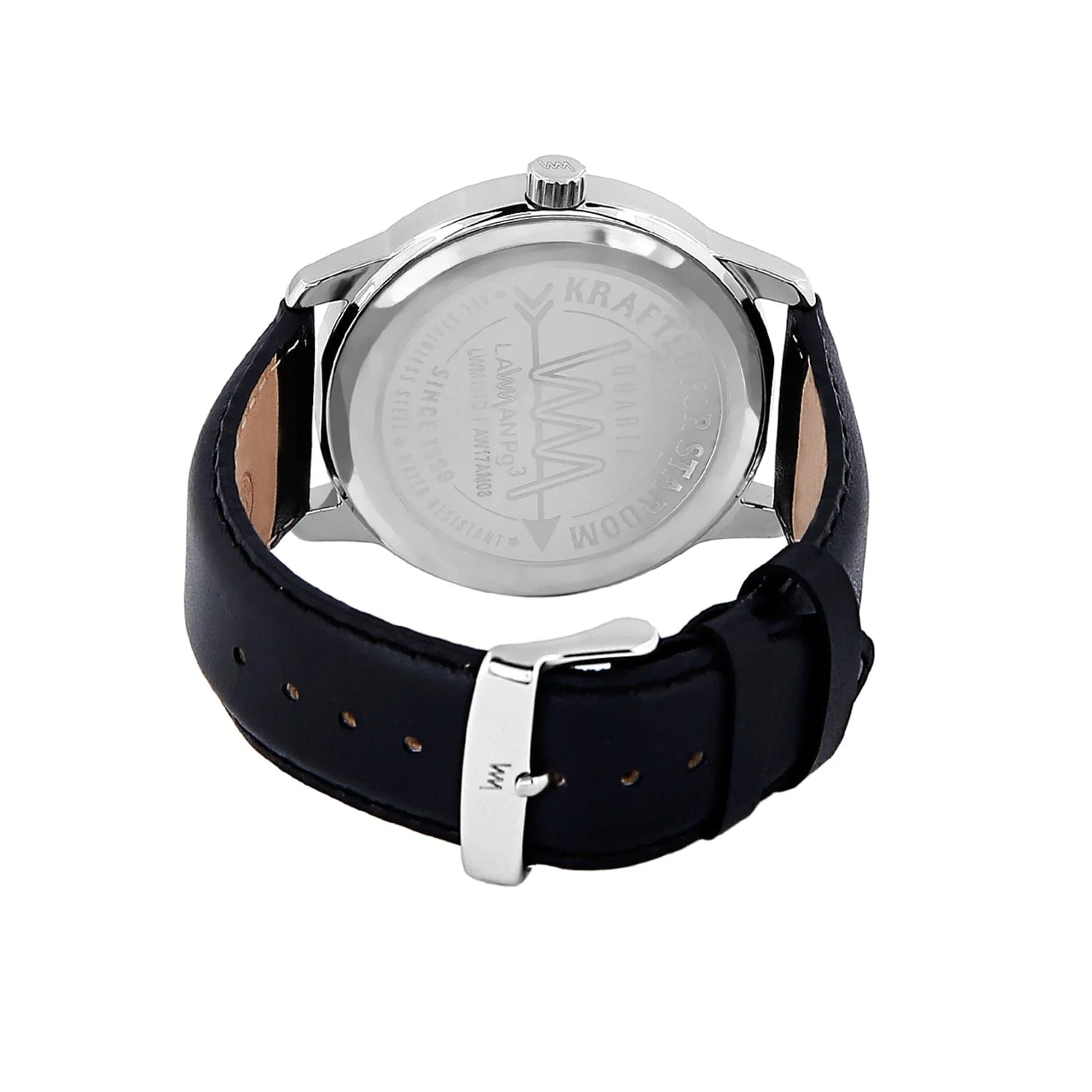 Men Silver Case, Black Dial, Black Leather Strap, Date Watch LWM141B - Image 5