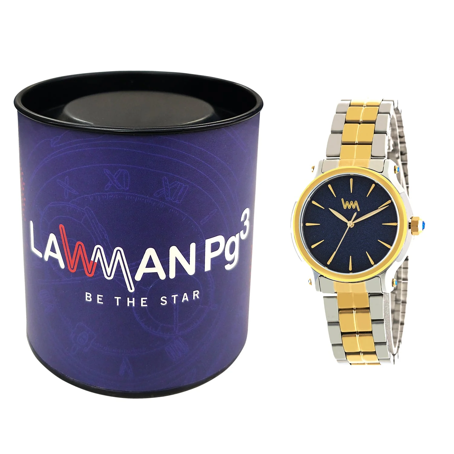 Women All Stainless Steel Gold Two Tone, Blue Shimmer Dial, Two Tone Gold Silver Stainless Steel Bracelet Watch LWWI103E - Image 5