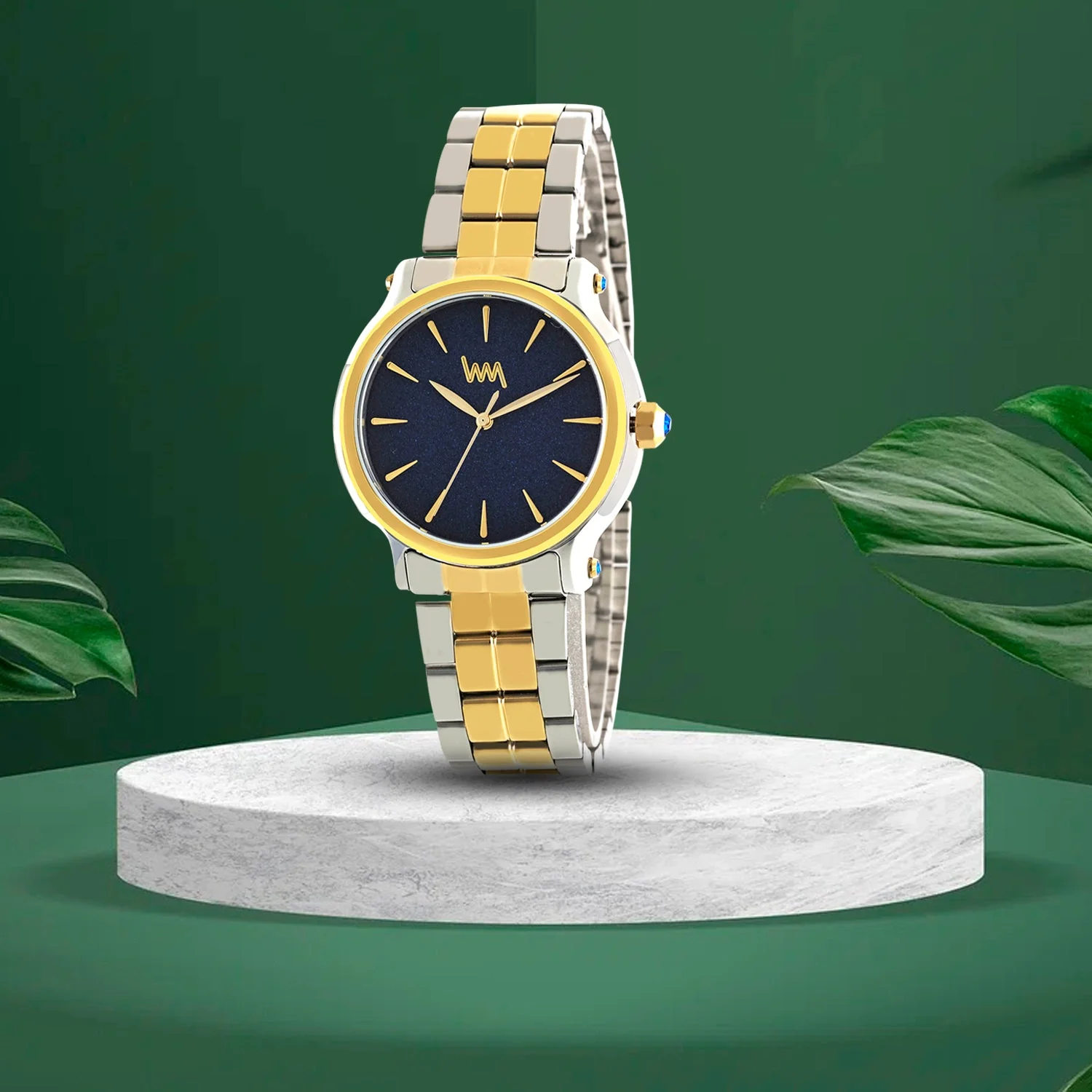 Women All Stainless Steel Gold Two Tone, Blue Shimmer Dial, Two Tone Gold Silver Stainless Steel Bracelet Watch LWWI103E - Image 6