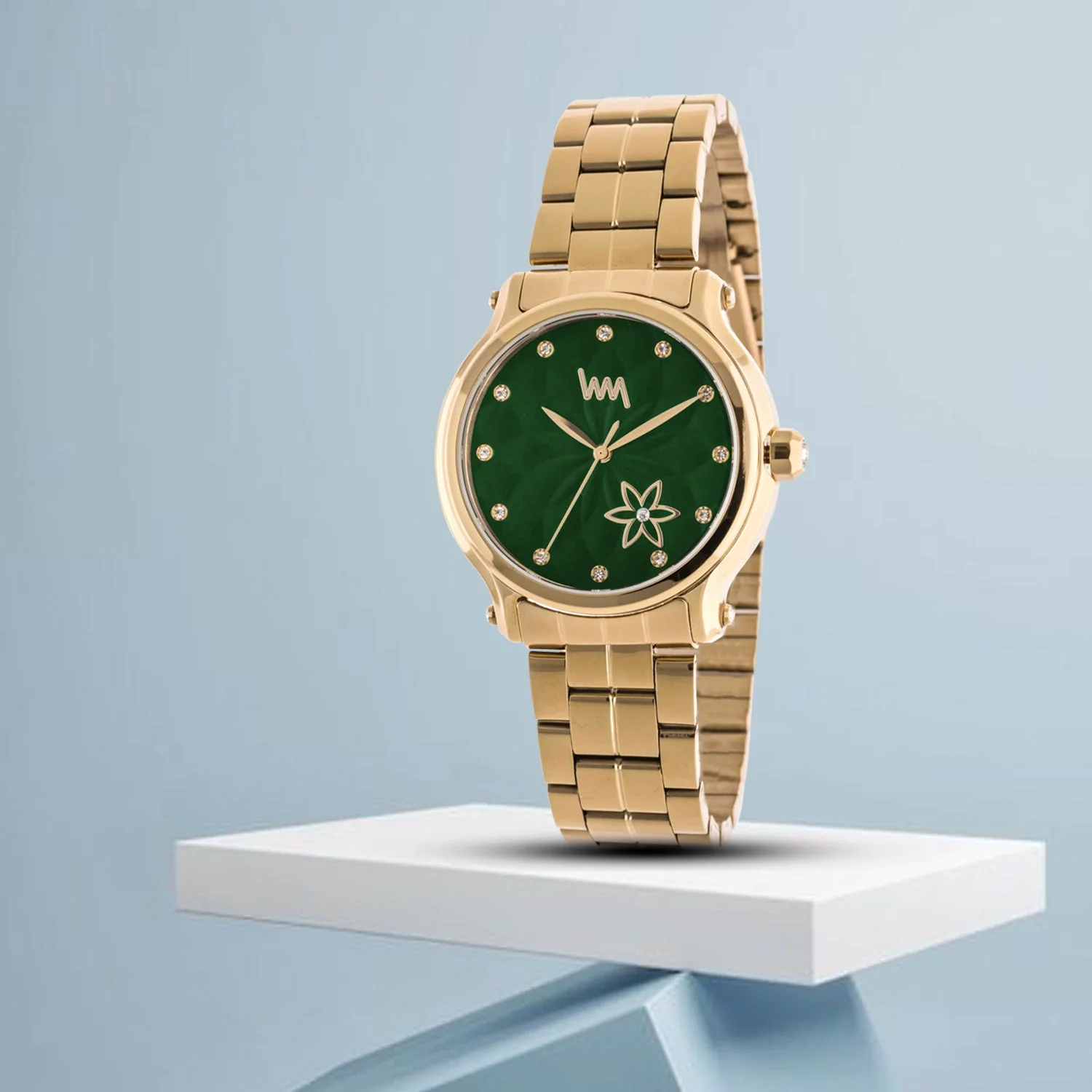 Women's All Stainless steel Rose Gold, Green Dial with Rose Gold Silver Stainless Steel Bracelet Watch LWWI105B - Image 5