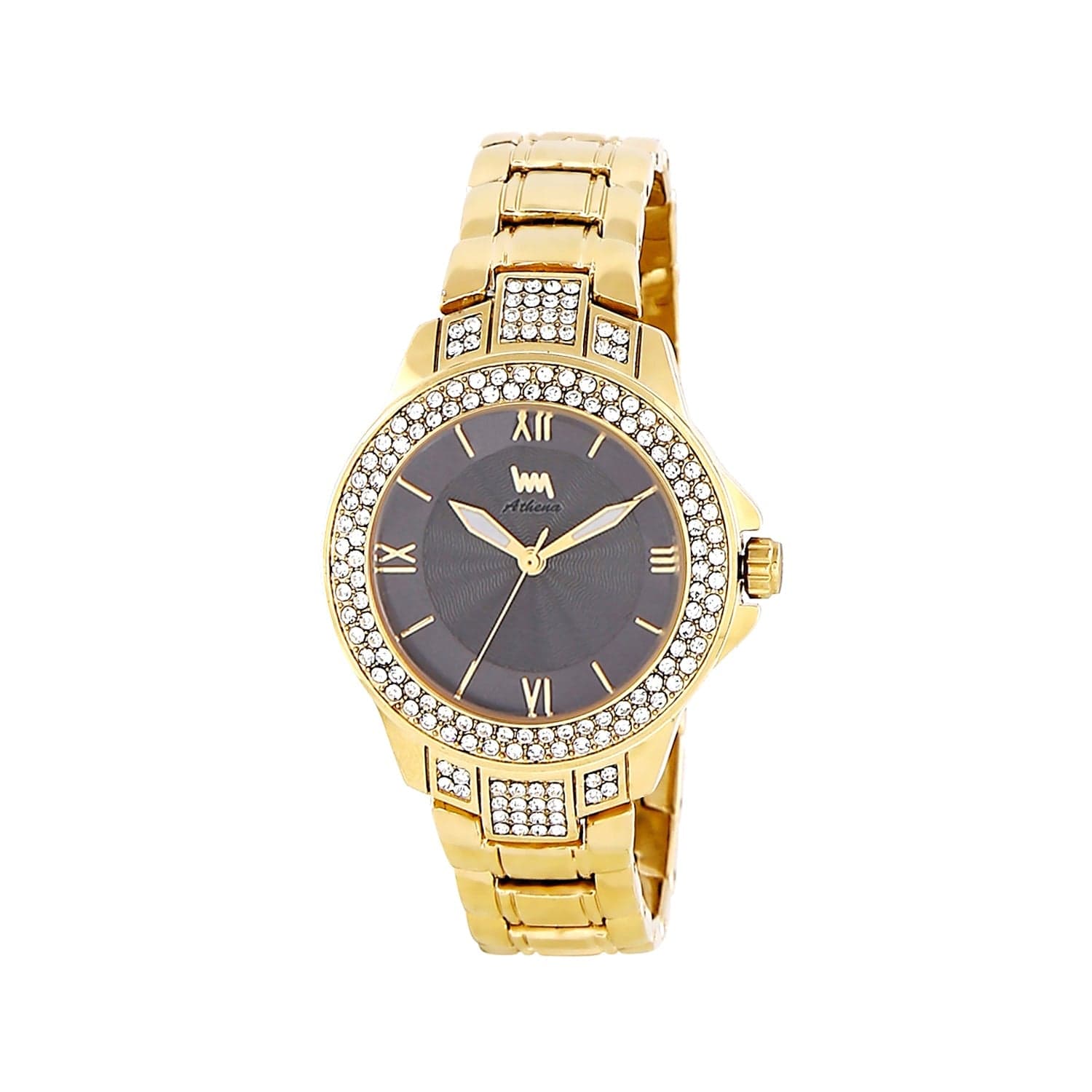 Women's Gold Bling, Grey Dial, Gold Diamond studded Solid Link Bracelet Watch LWW111A - Image 4
