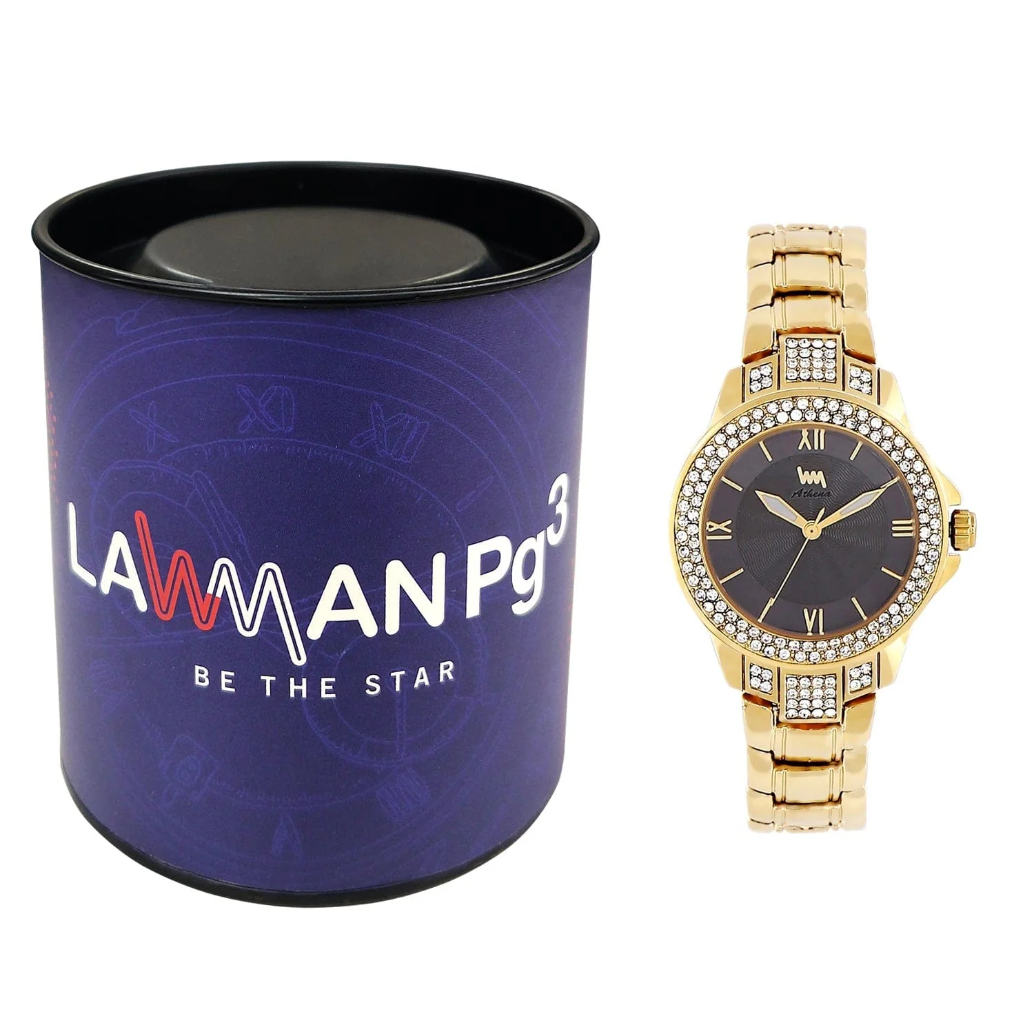 Women's Gold Bling, Grey Dial, Gold Diamond studded Solid Link Bracelet Watch LWW111A - Image 5