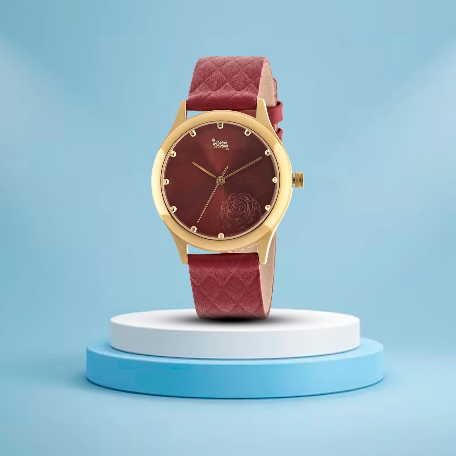 Women's Gold Case, Red Dial, Red Leather Strap Watch LWW116A - Image 6