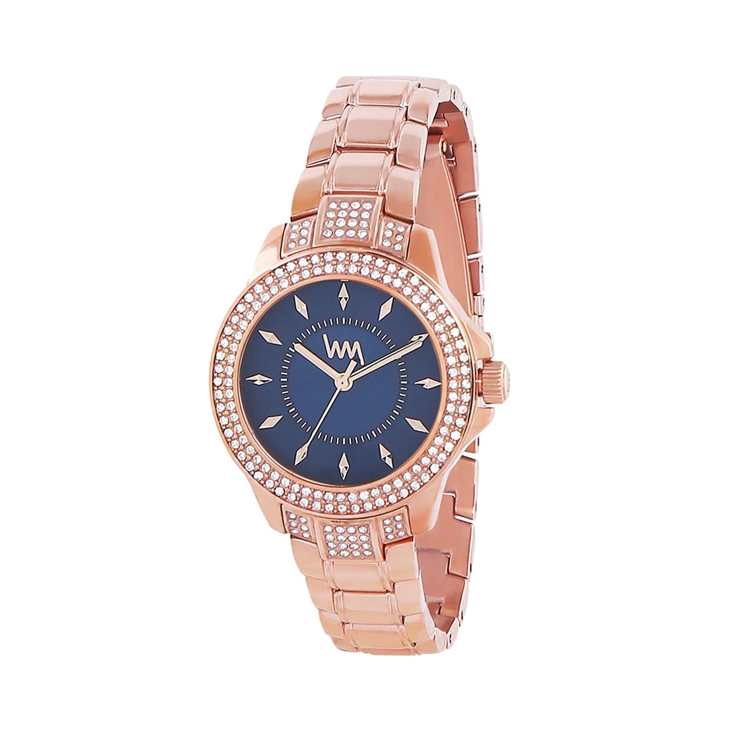 Women's Rose Gold Bling, Blue Dial, Rose Gold Diamond studded Solid Link Bracelet Watch LWWI106E - Image 4