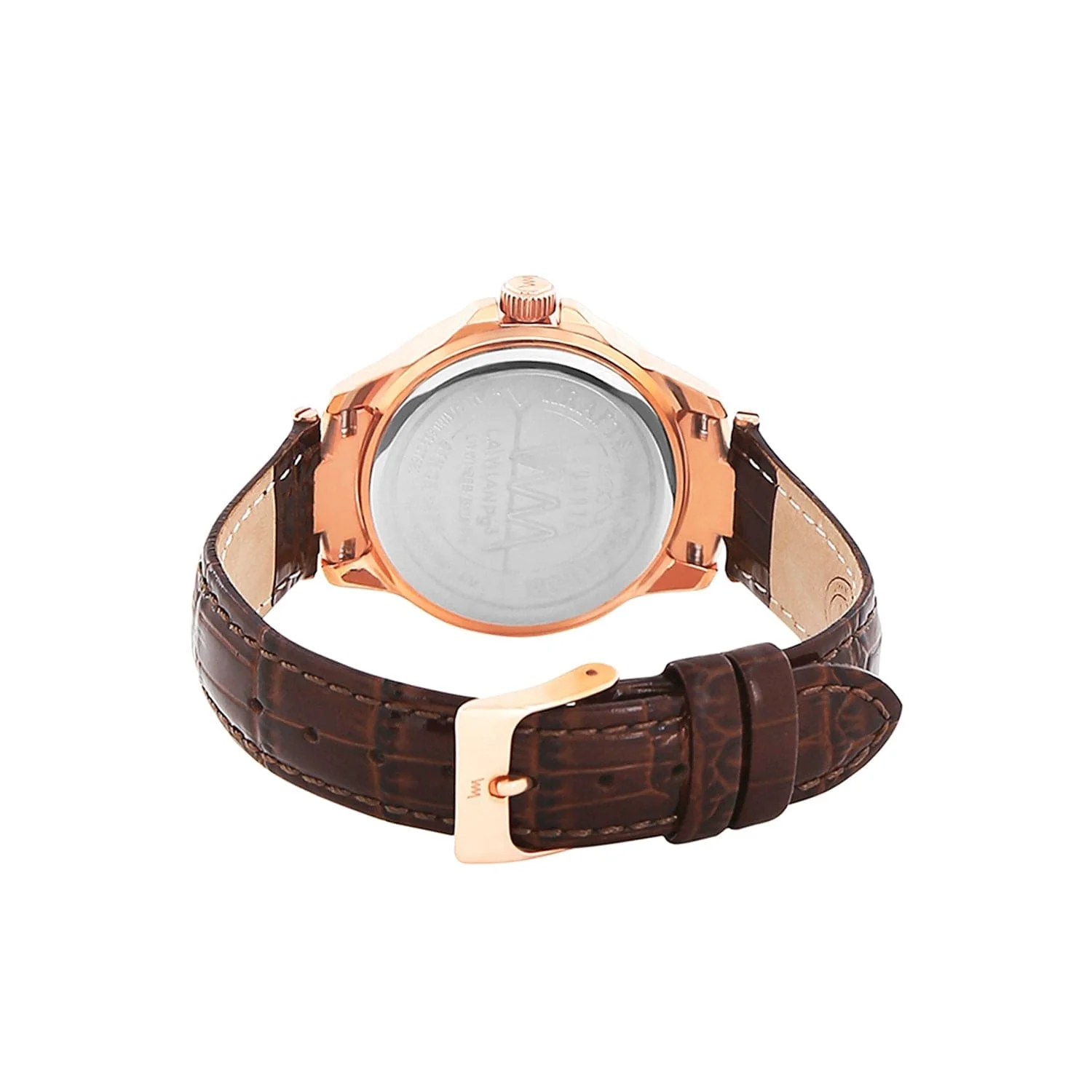 Women's Rose Gold Bling, White Dial, Brown Genuine Leather Strap Watch LWWI106B - Image 3