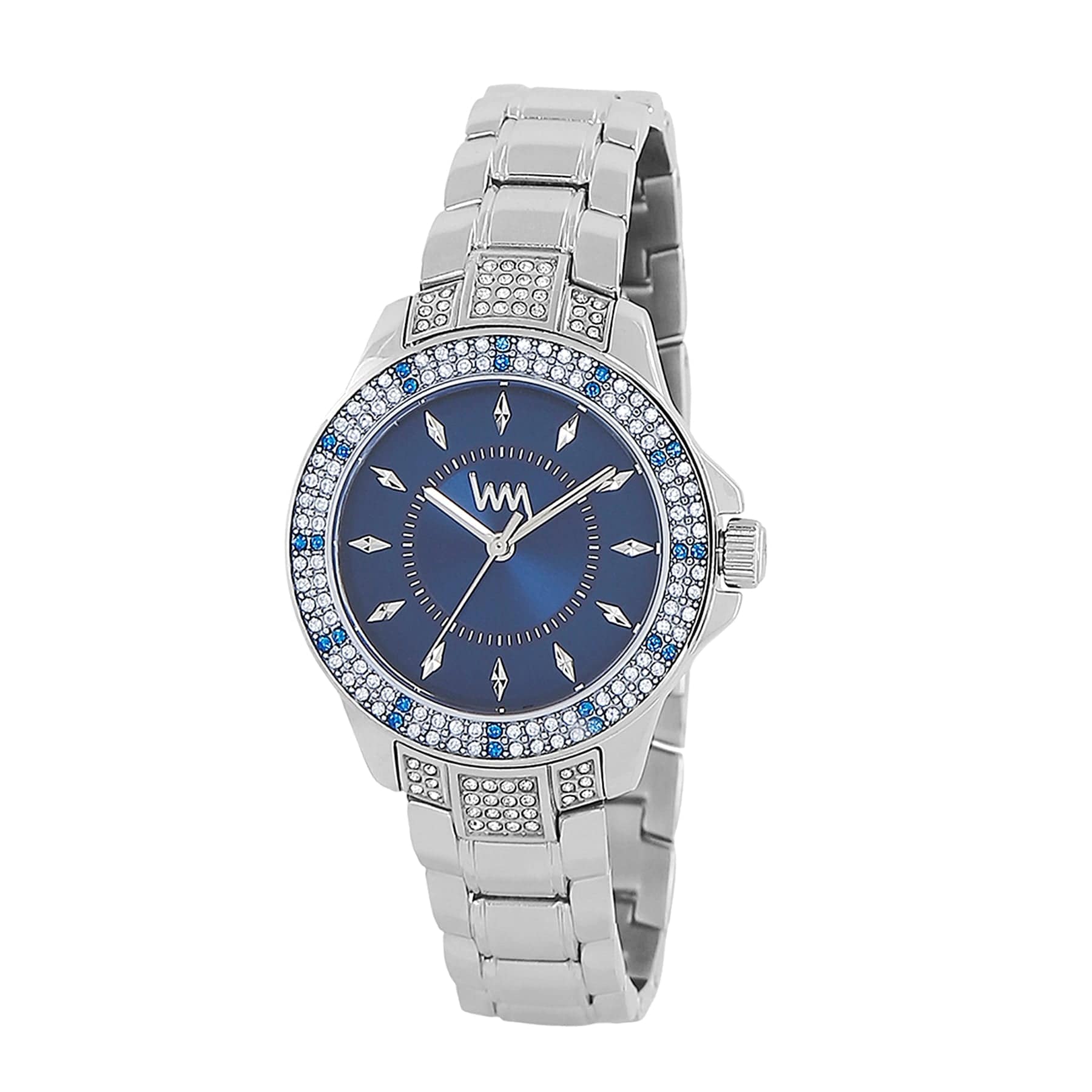 Women's Silver Bling, Blue Dial, Silver Diamond studded Solid Link Bracelet Watch  LWWI106C - Image 4