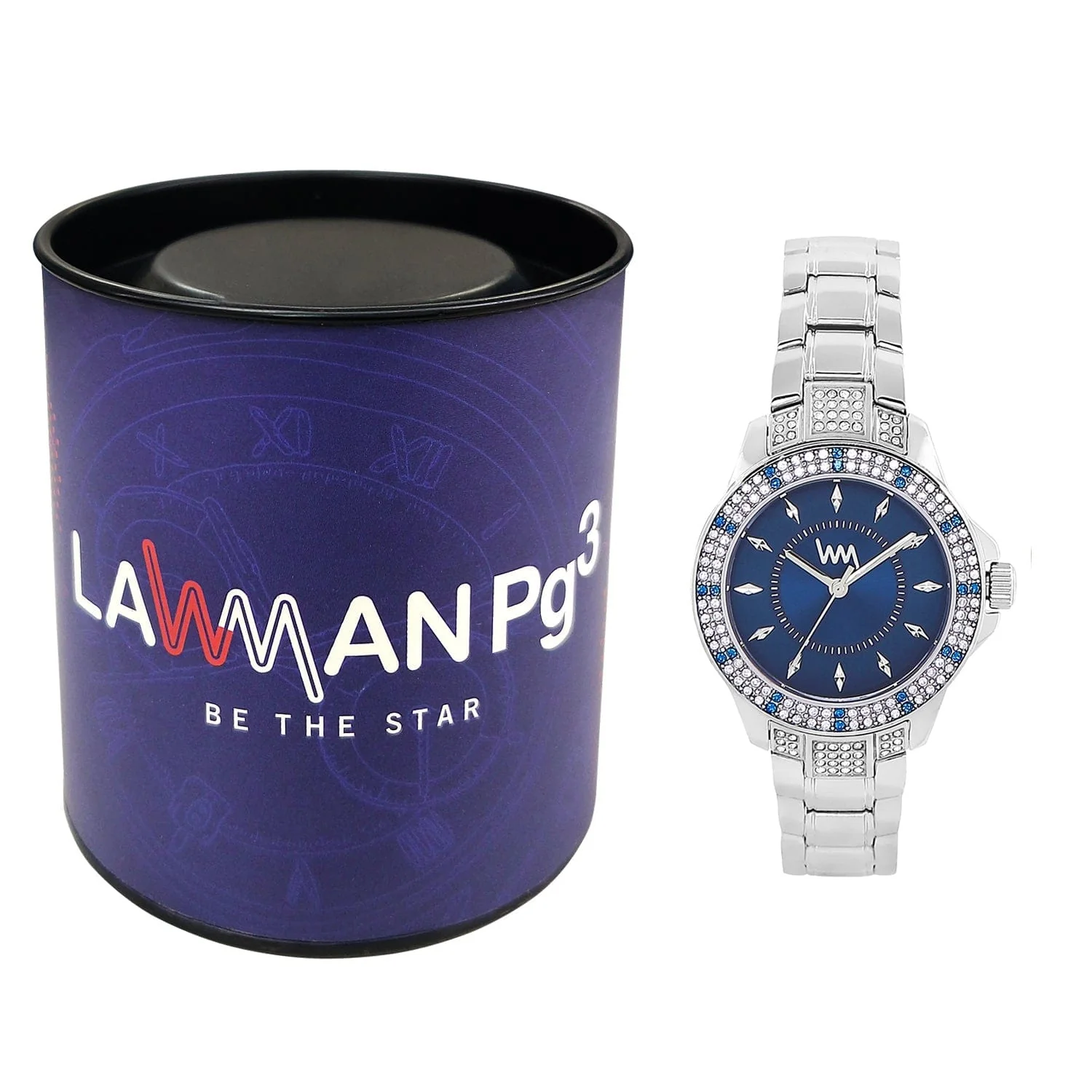 Women's Silver Bling, Blue Dial, Silver Diamond studded Solid Link Bracelet Watch  LWWI106C - Image 5
