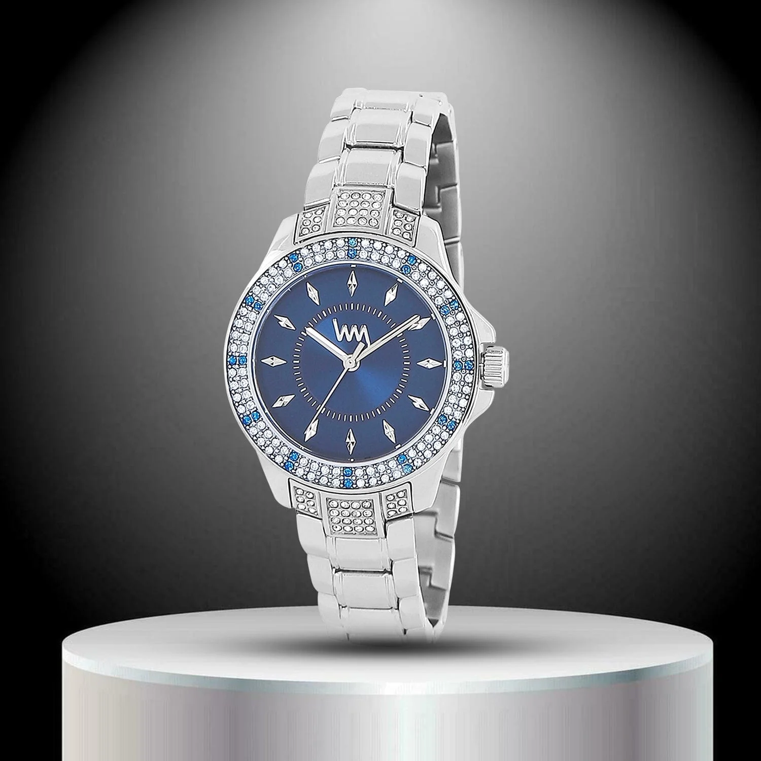 Women's Silver Bling, Blue Dial, Silver Diamond studded Solid Link Bracelet Watch  LWWI106C - Image 6
