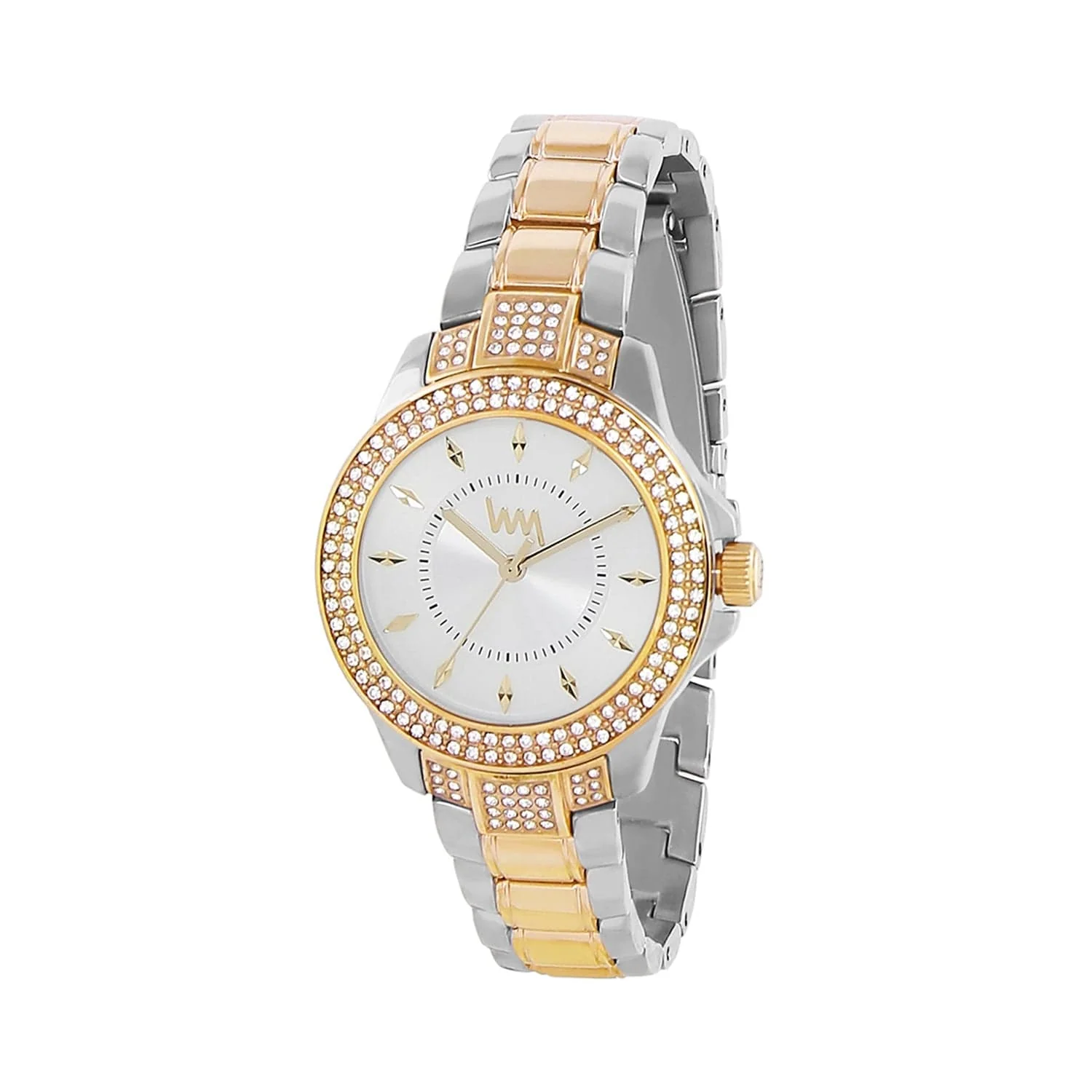 Women's Two Tone Gold Silver Bling, Silver Dial, Two Tone Gold Silver Diamond studded Solid Link Bracelet Watch LWWI106F - Image 4