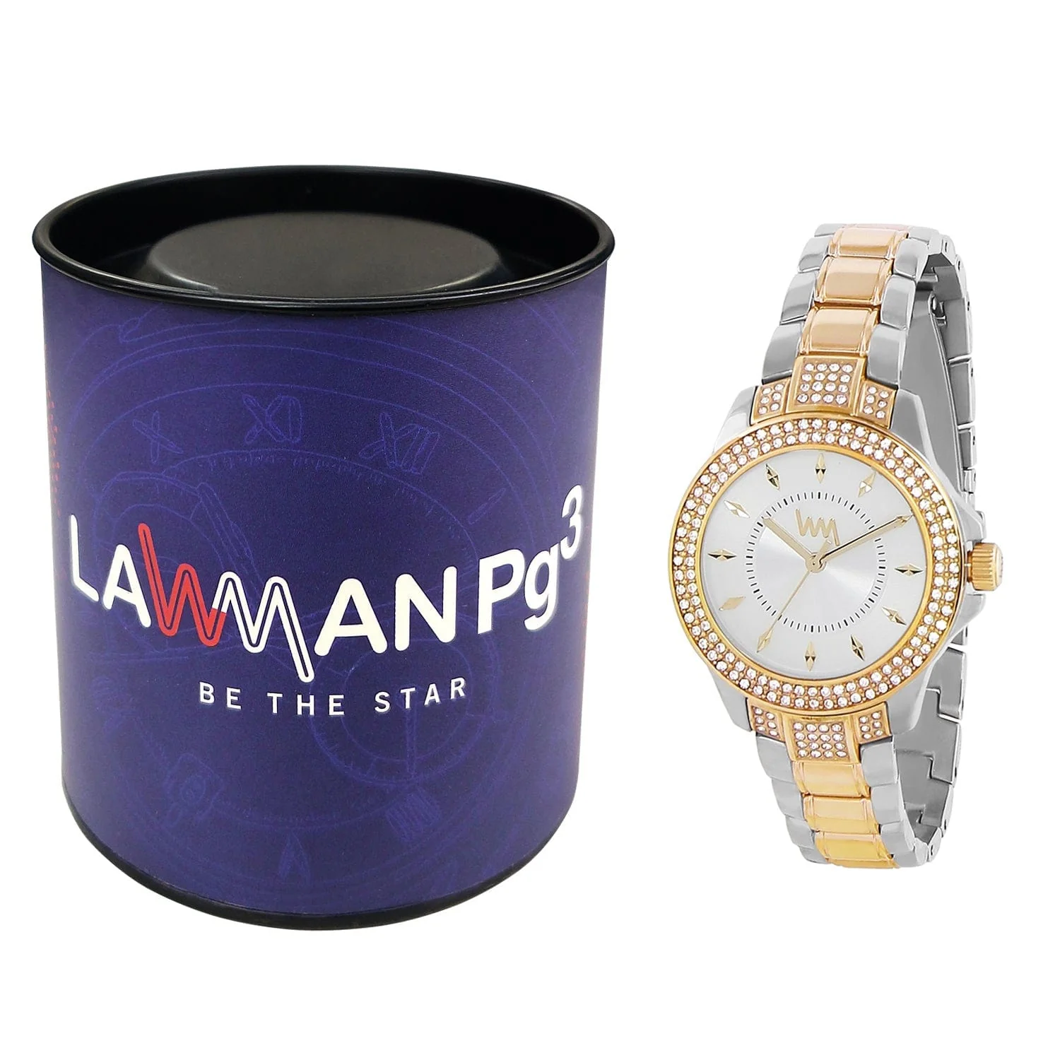 Women's Two Tone Gold Silver Bling, Silver Dial, Two Tone Gold Silver Diamond studded Solid Link Bracelet Watch LWWI106F - Image 5