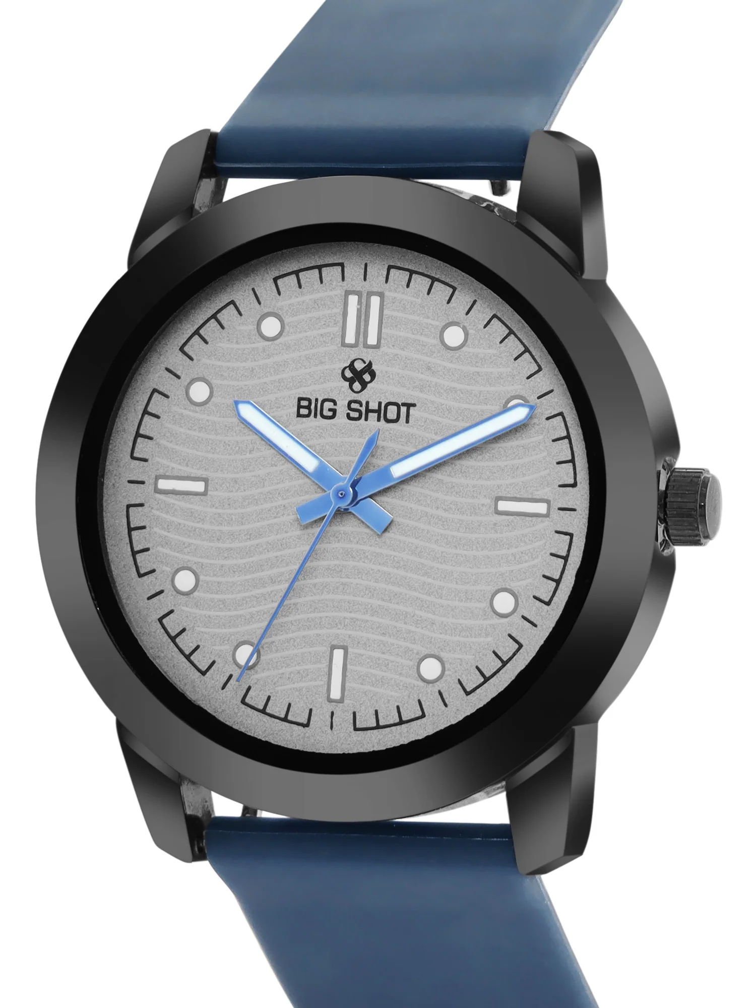 Men’s Analog Watch – Grey Textured Dial with Blue Strap & Blue Hands - BSM008C - Image 3