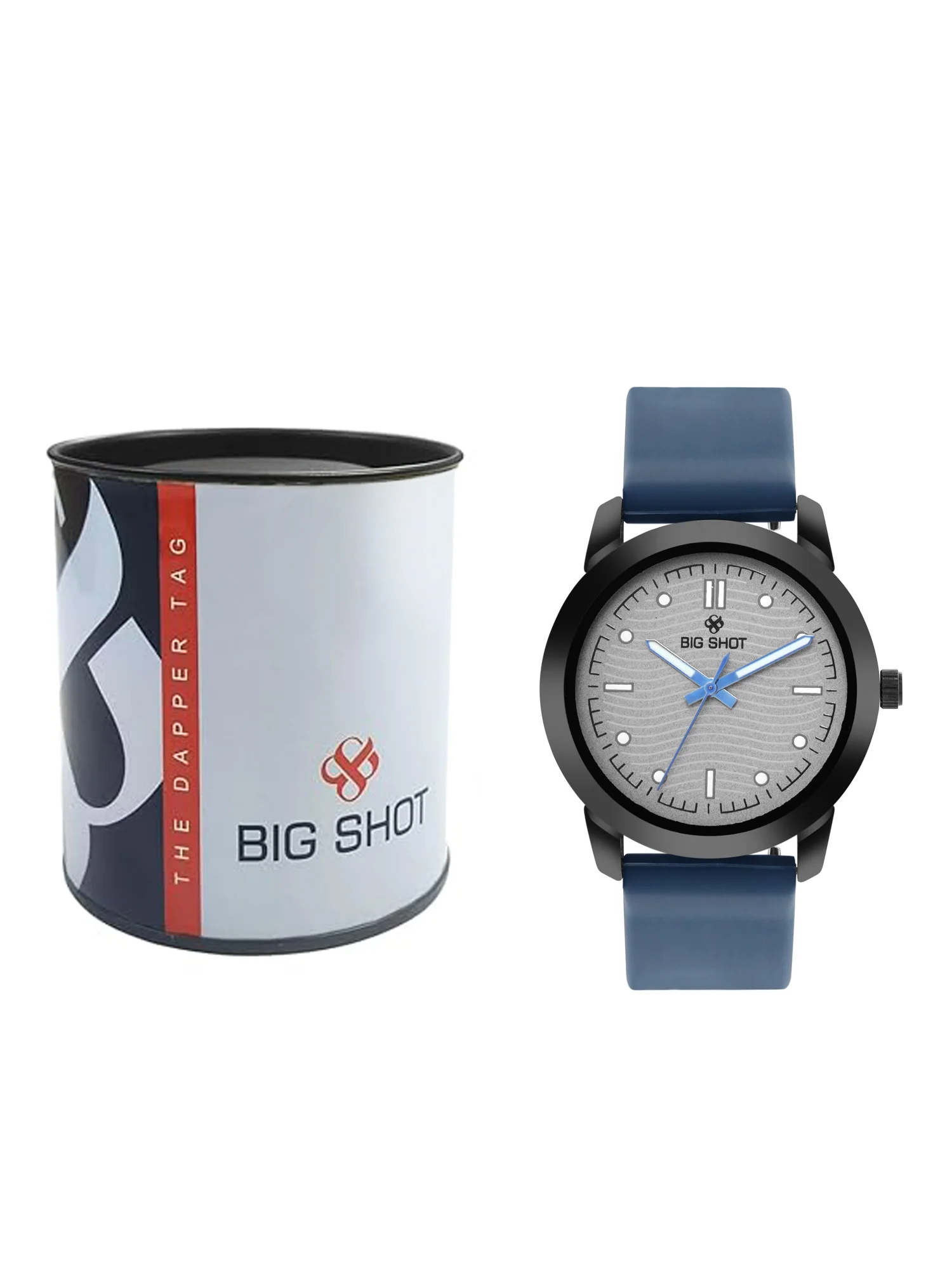 Men’s Analog Watch – Grey Textured Dial with Blue Strap & Blue Hands - BSM008C - Image 6