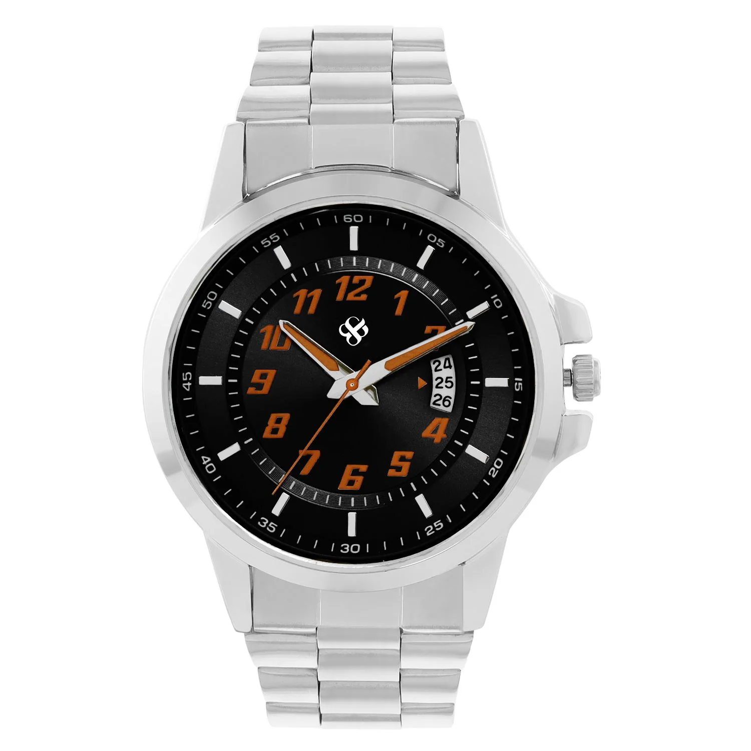 Men’s Black Dial Analog Watch with Silver Metal Strap & Date Display - BSM070B - Image 2